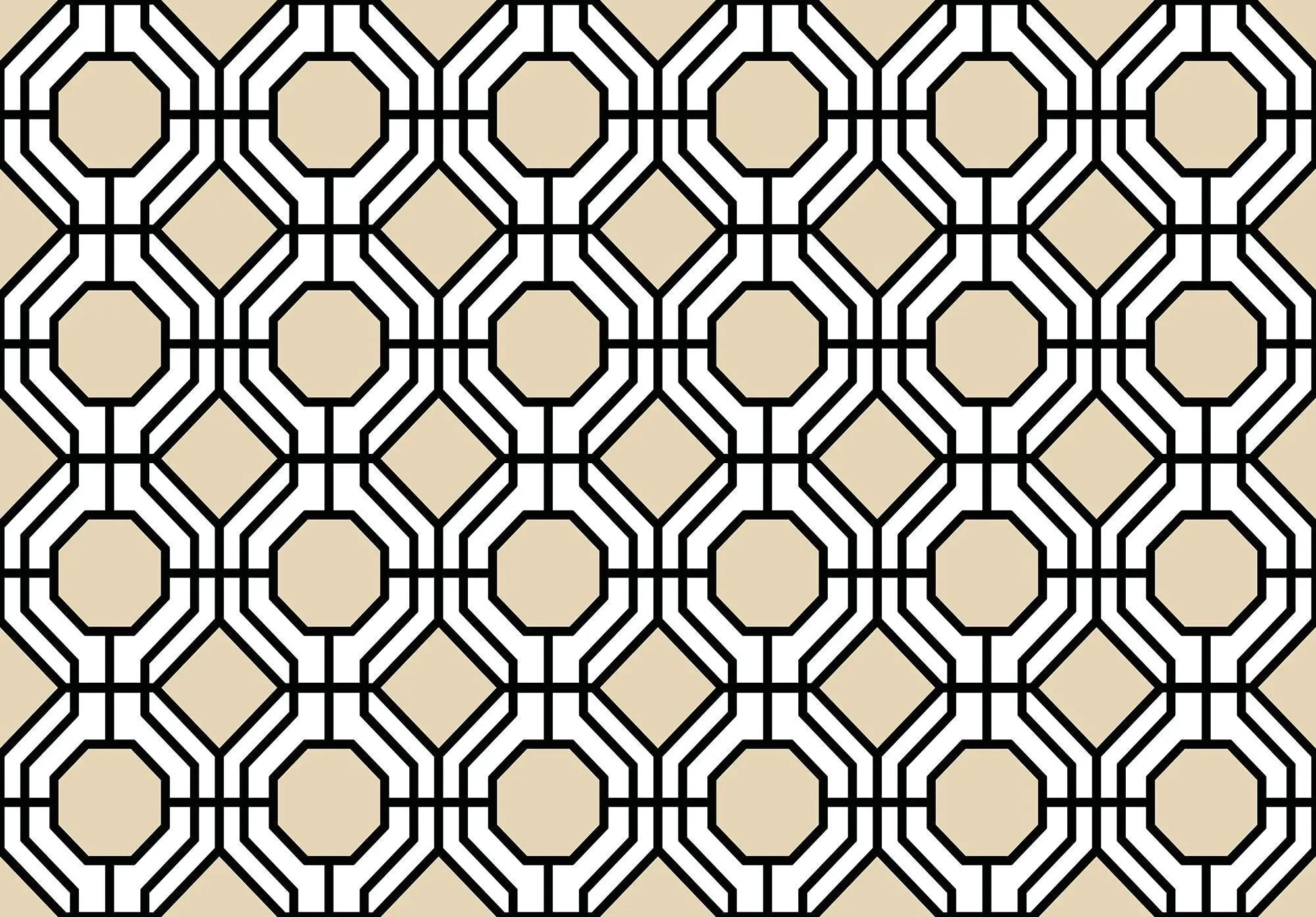 Billede 1 af Fototapet - Gentaget geometrisk mønster med sorte linjer og beige baggrund