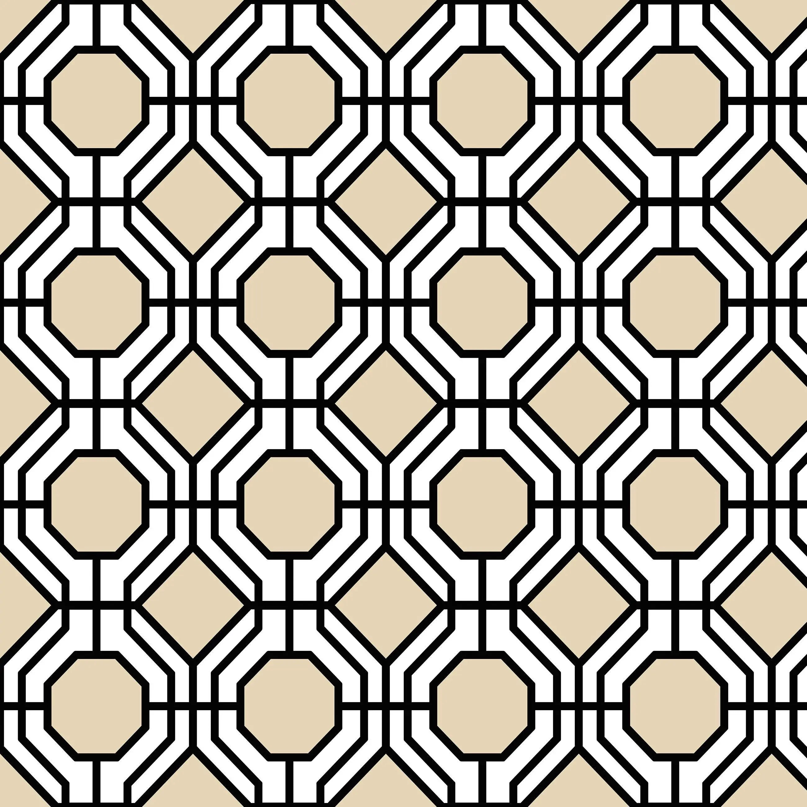 Billede 10 af Fototapet - Gentaget geometrisk mønster med sorte linjer og beige baggrund