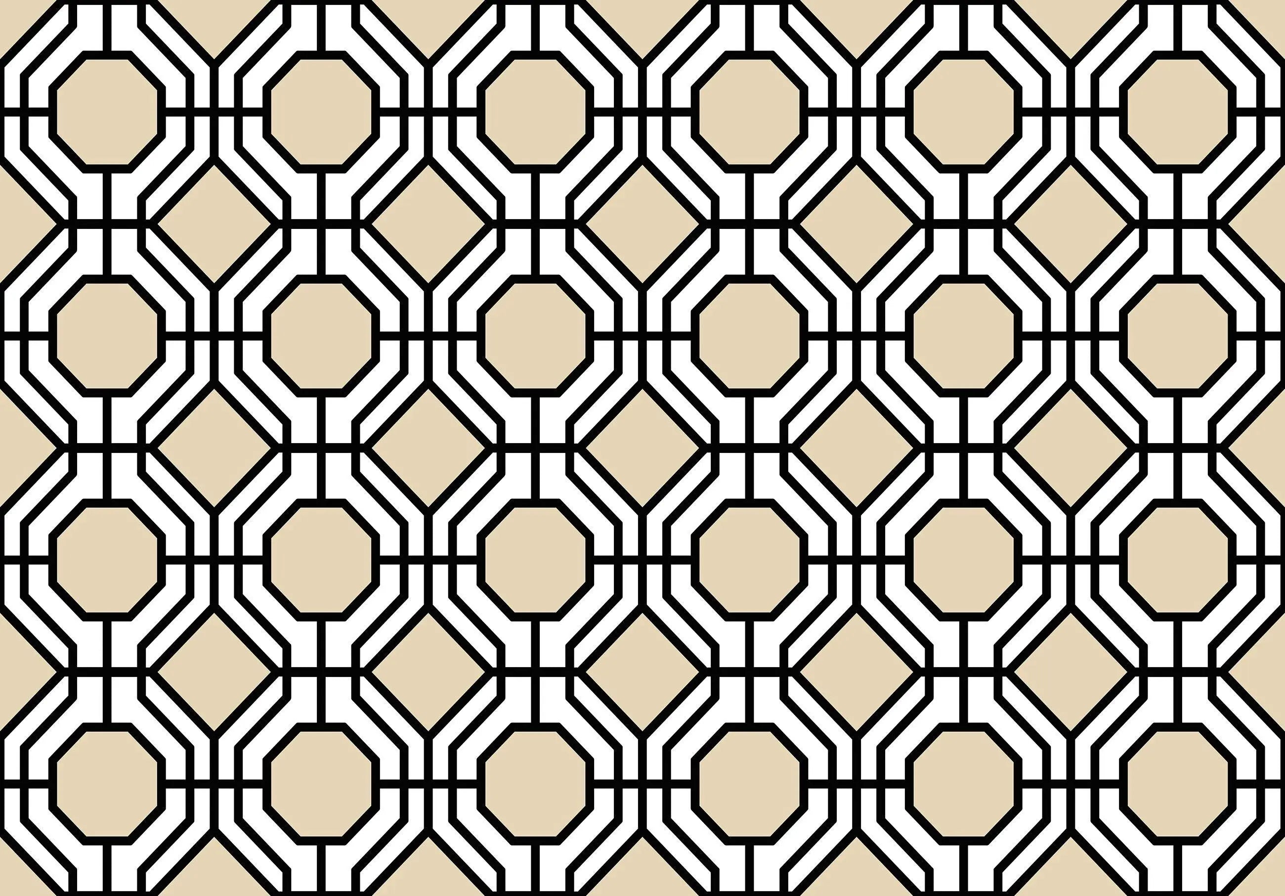 Billede 7 af Fototapet - Gentaget geometrisk mønster med sorte linjer og beige baggrund