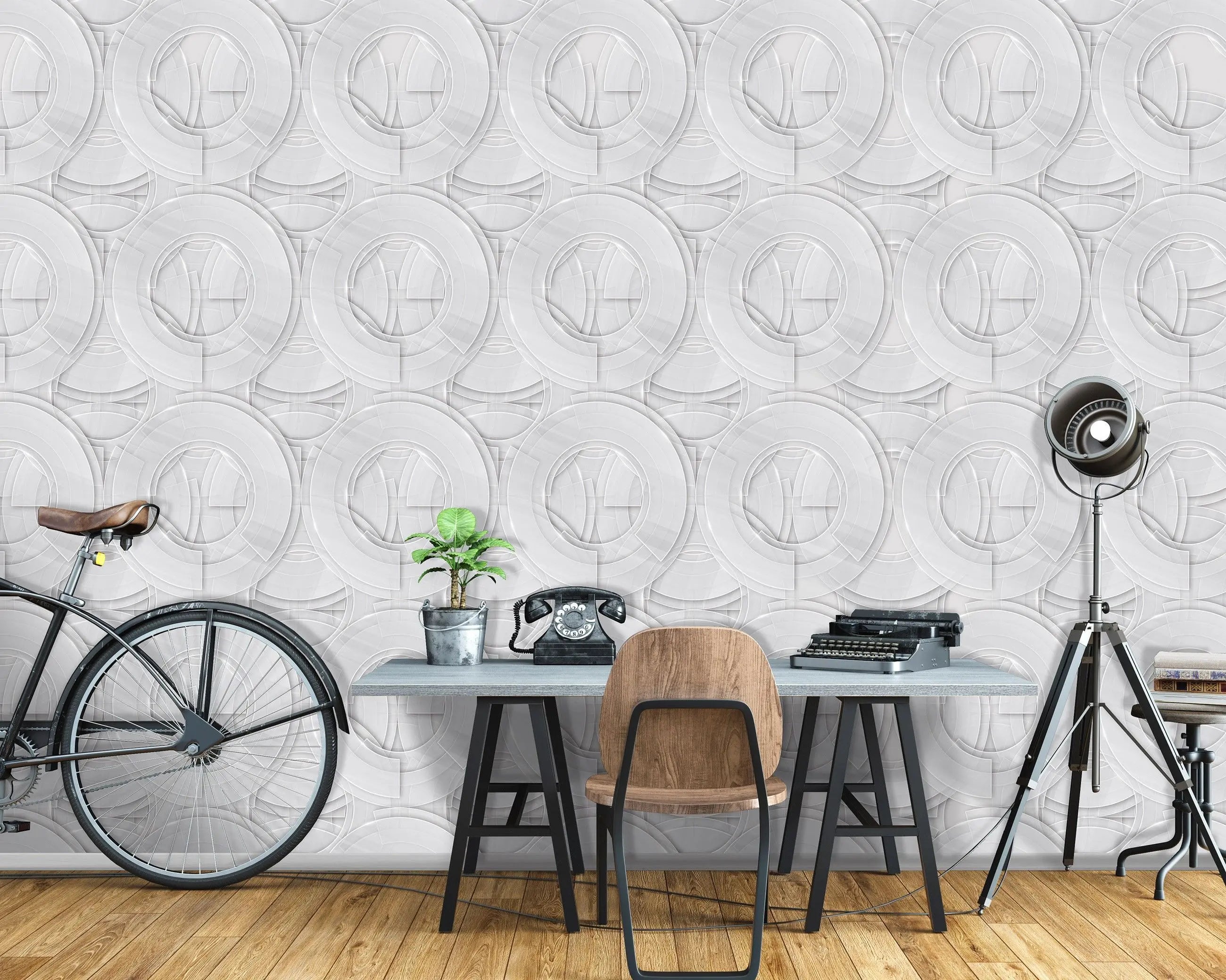 Billede 14 af Fototapet - Gentaget mønster af overlappende cirkler med gennemsigtighed