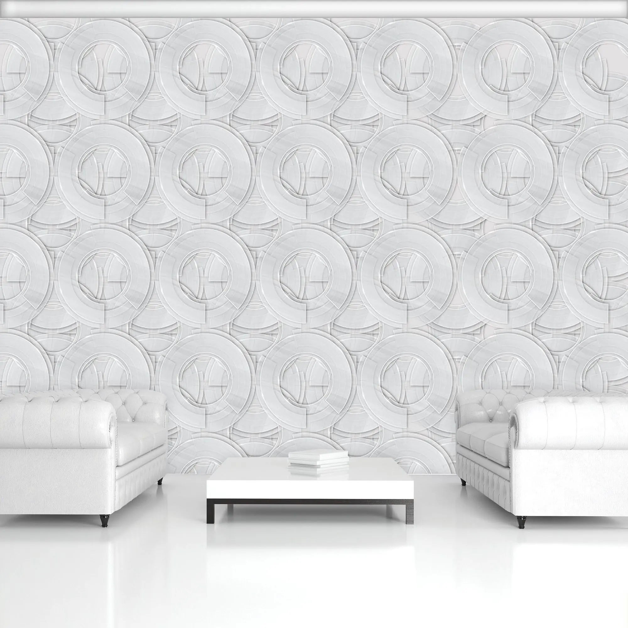 Billede 3 af Fototapet - Gentaget mønster af overlappende cirkler med gennemsigtighed