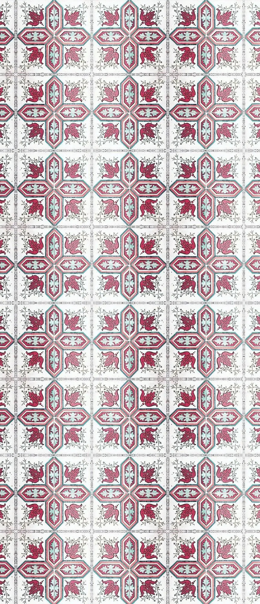 Billede 22 af Fototapet - Gentaget mønster med røde og blå geometriske former