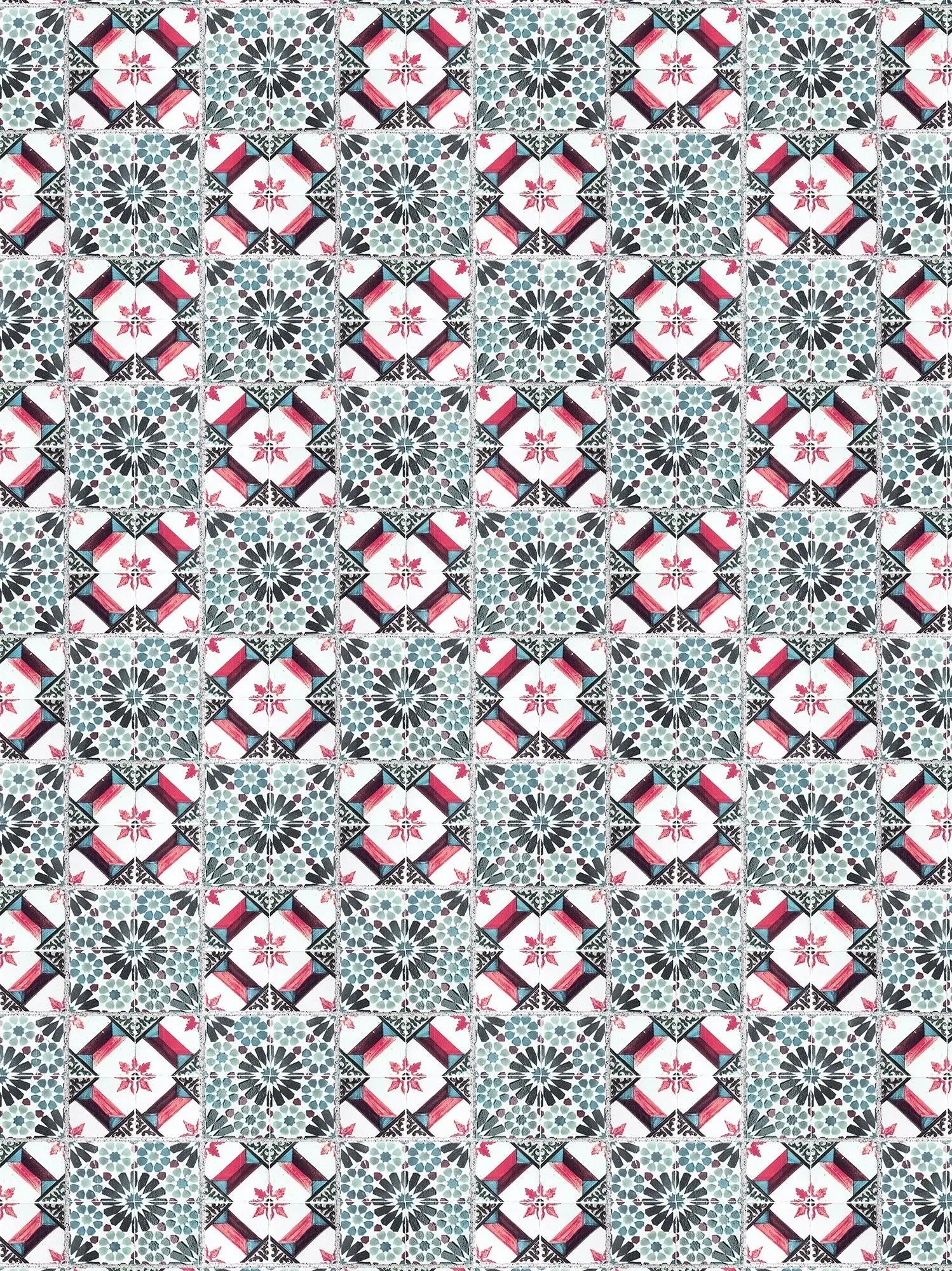Billede 22 af Fototapet - Gentagne blå og røde geometriske mønstre