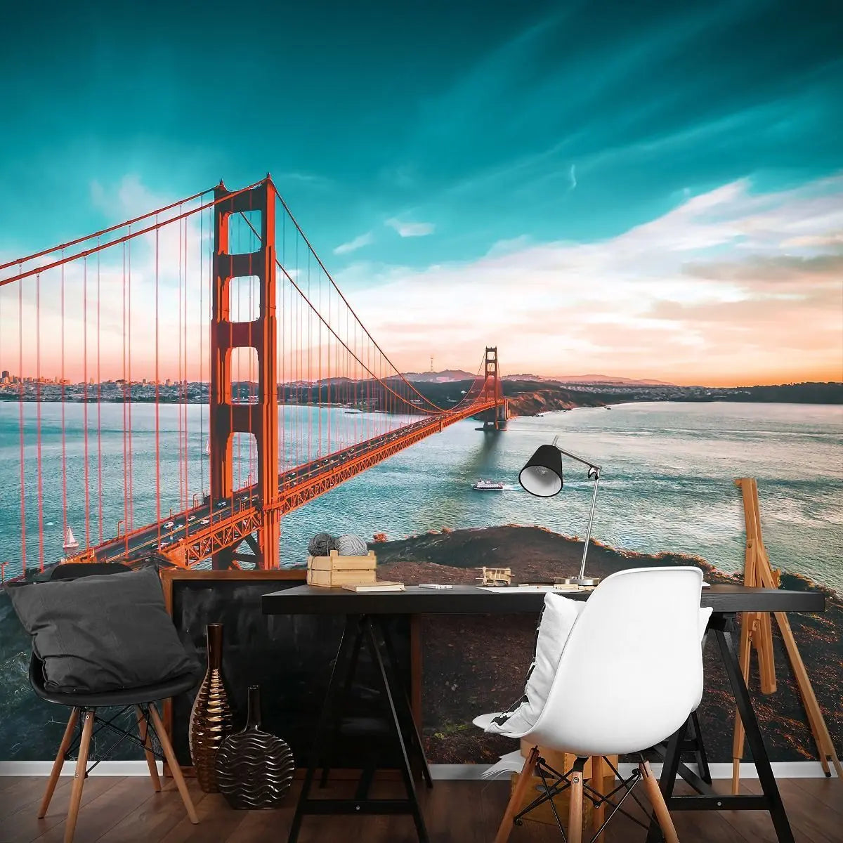 Billede 4 af Fototapet - Golden Gate-broen San Francisco med solopgang