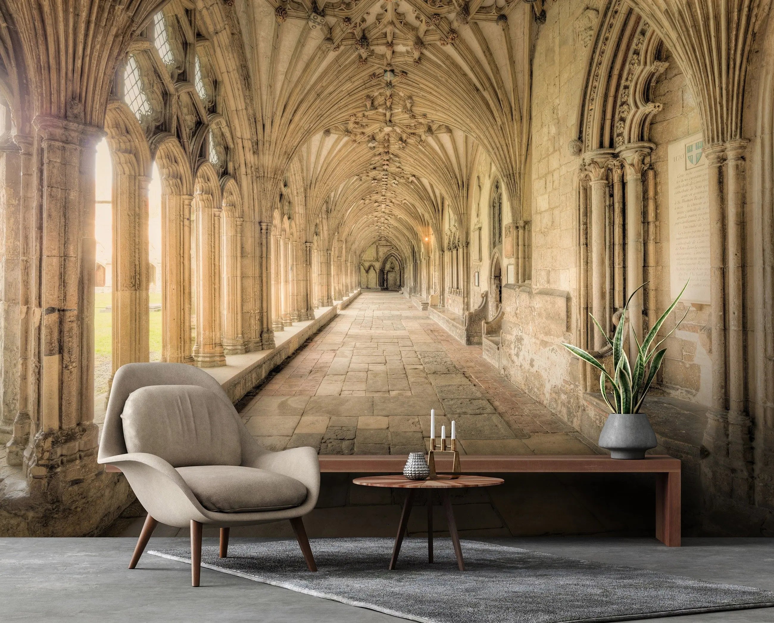 Billede 4 af Fototapet - Gothisk klostergang med hvælvinger