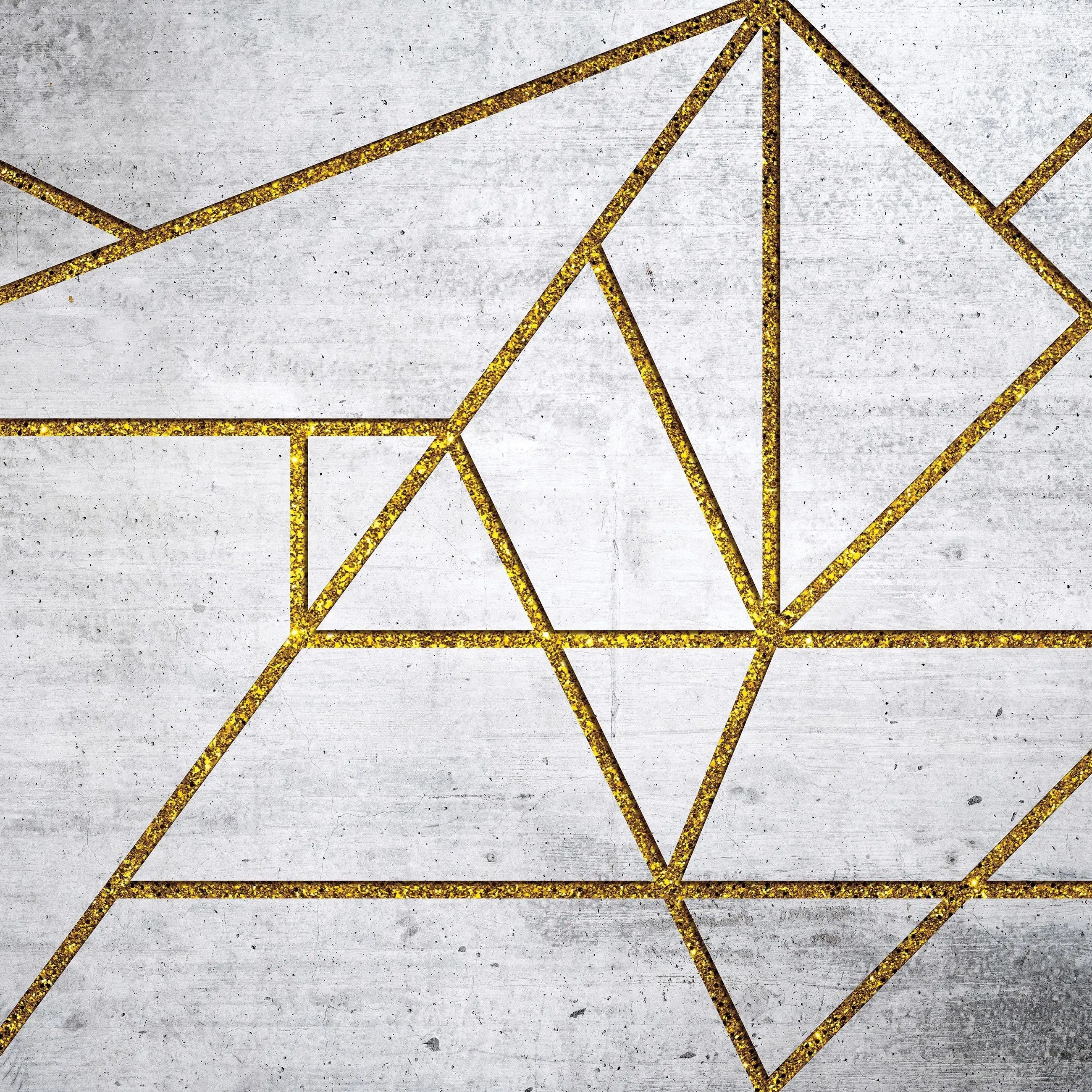 Billede 7 af Fototapet - Grå betonvæg med gyldne geometriske linjer