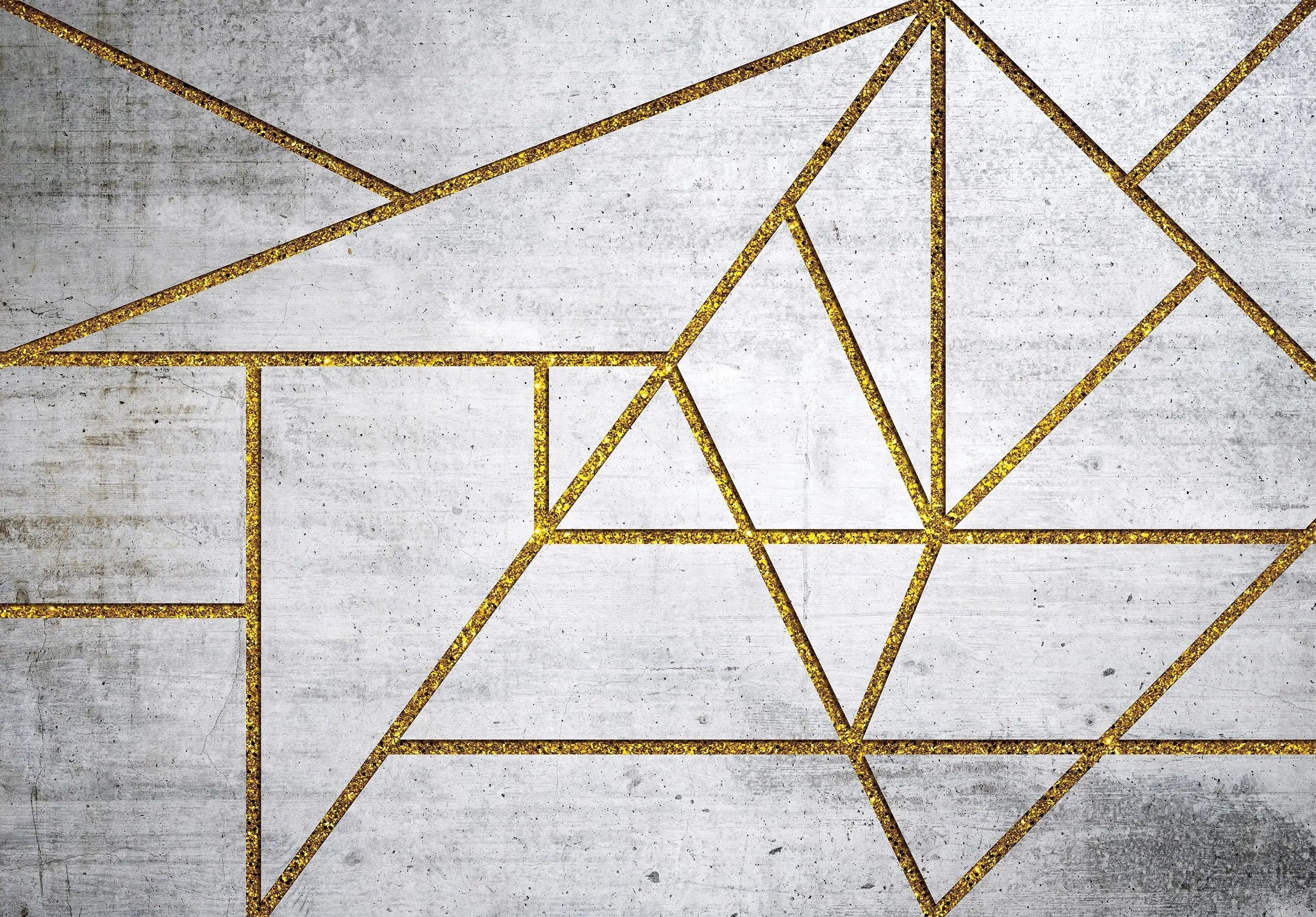 Billede 8 af Fototapet - Grå betonvæg med gyldne geometriske linjer