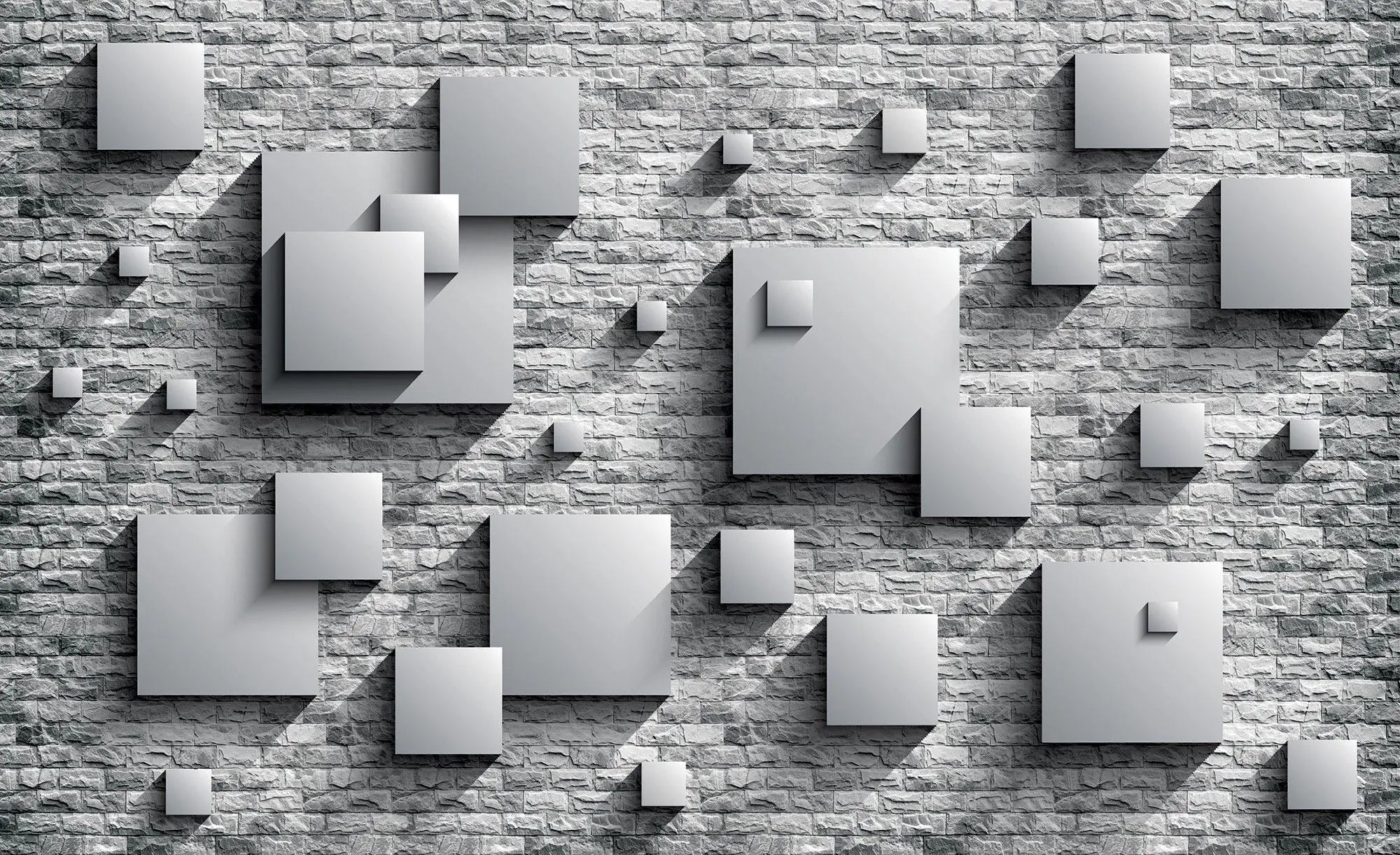 Billede 1 af Fototapet - Grå firkanter i relief på råhvid murstensvæg