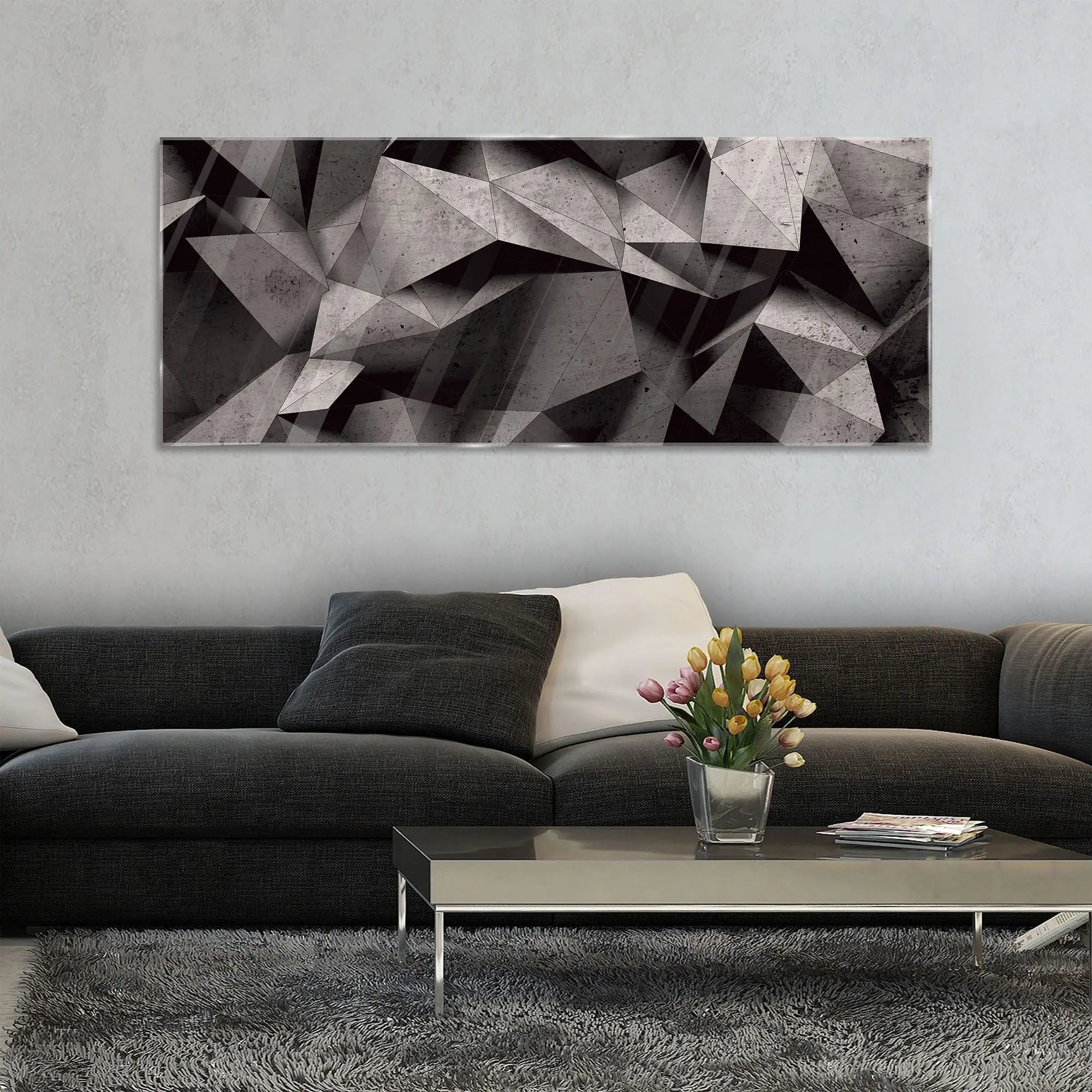 Billede 27 af Fototapet - Grå geometriske polygoner med skygger