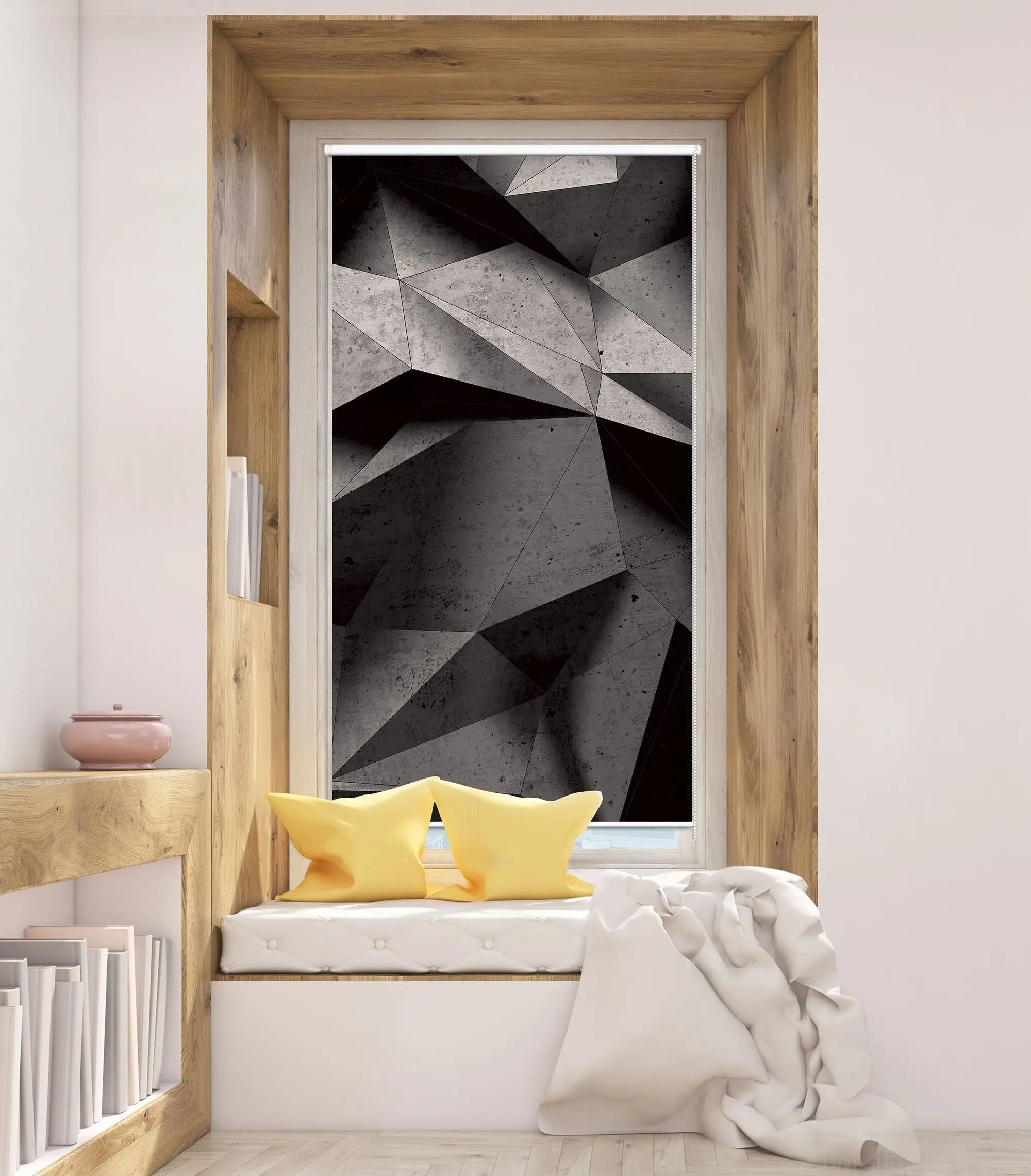 Billede 4 af Fototapet - Grå geometriske polygoner med skygger