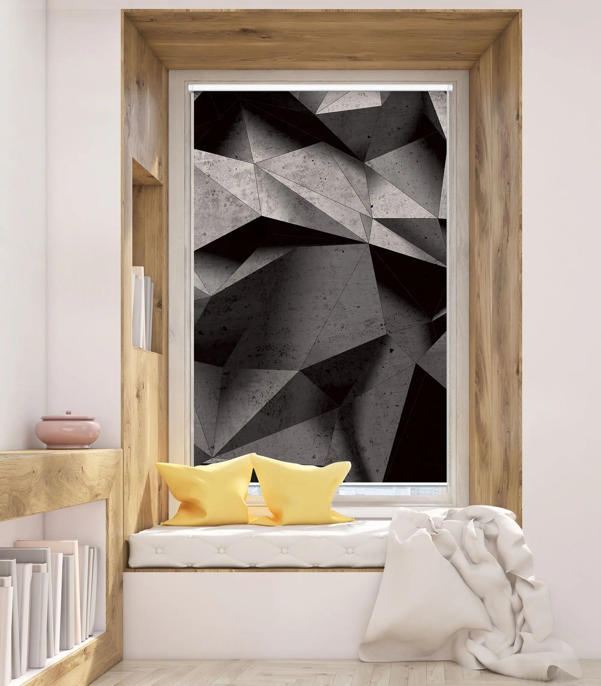 Billede 5 af Fototapet - Grå geometriske polygoner med skygger