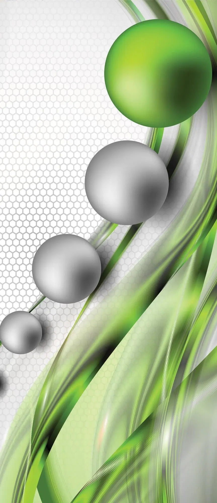 Billede 9 af Fototapet - Grå og grønne kugler på hvid baggrund med sekskantet mønster