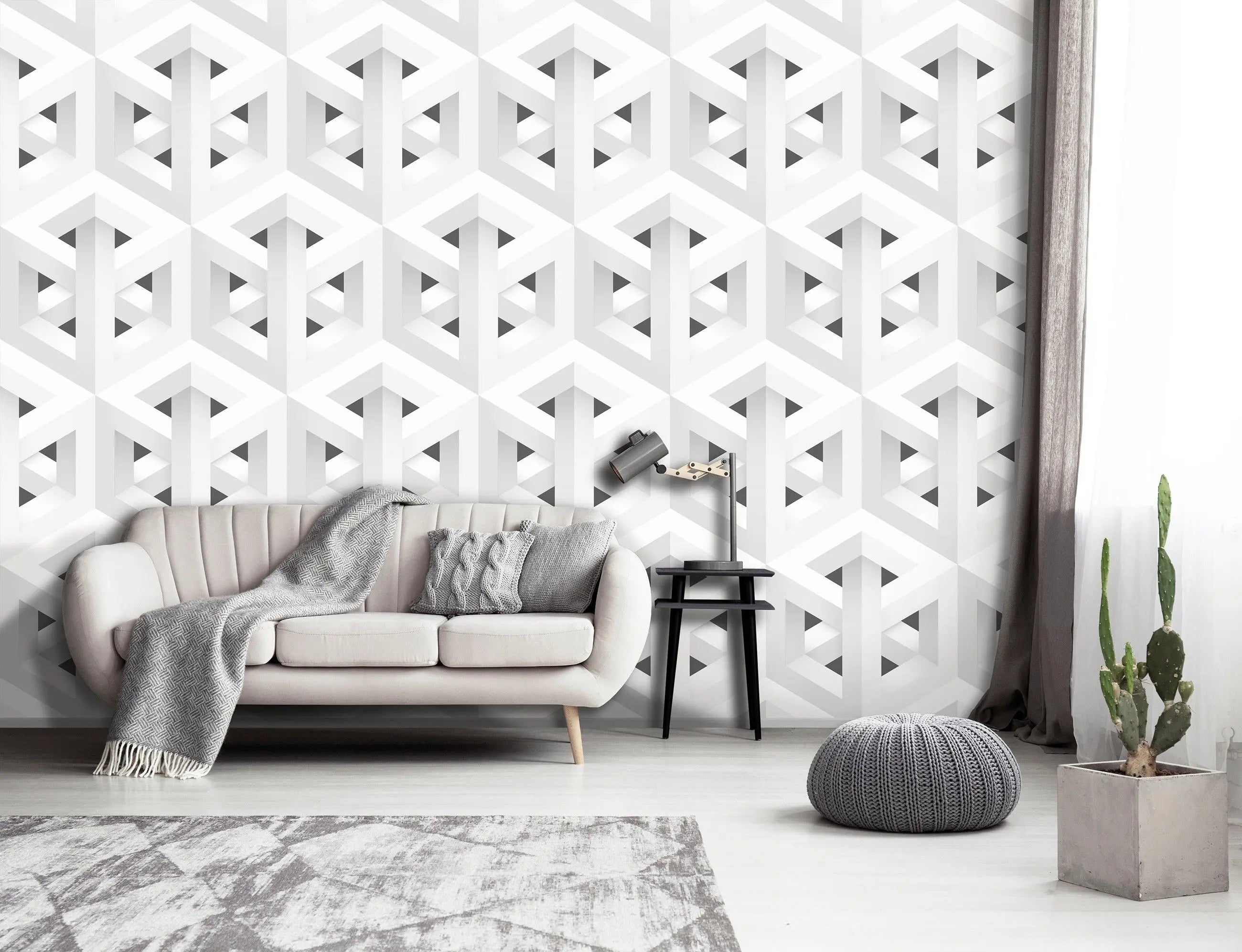 Billede 13 af Fototapet - Grå og hvid geometrisk optisk illusionsmønster