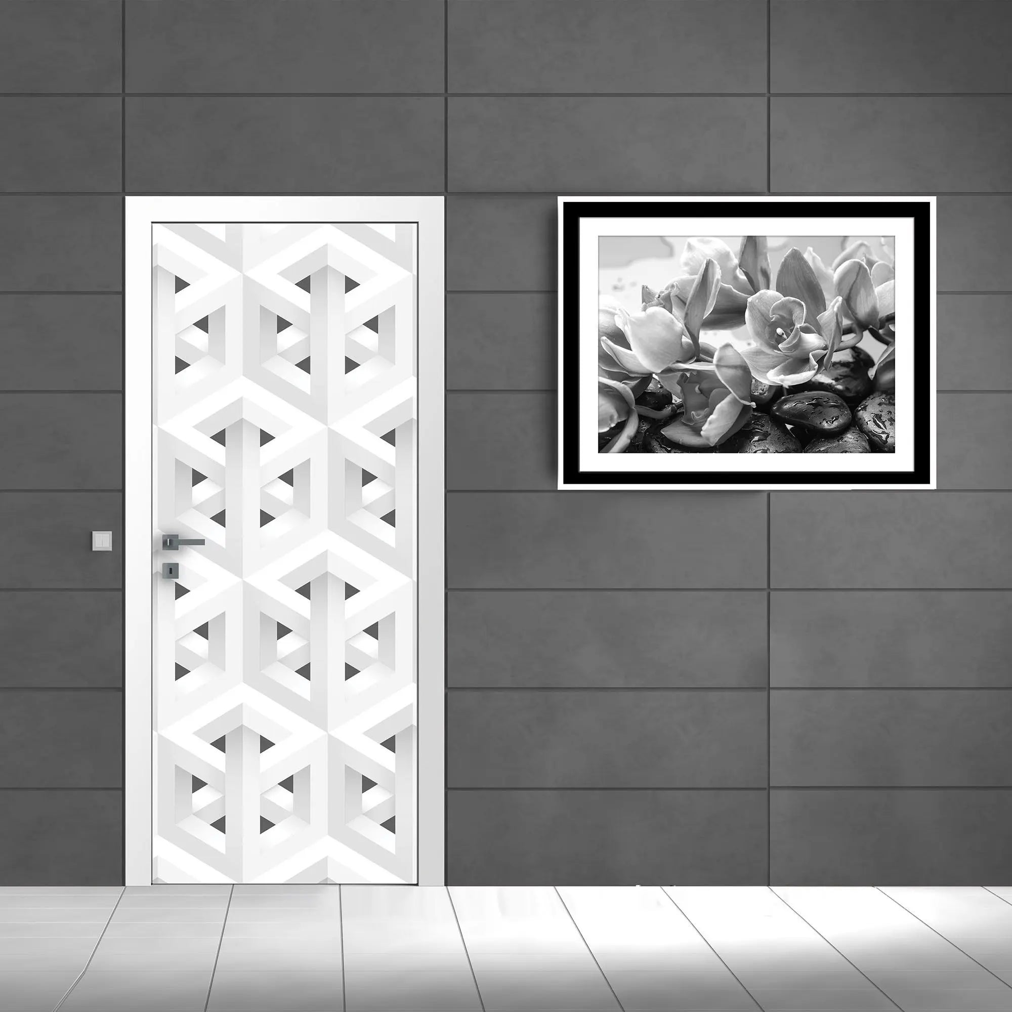 Billede 3 af Fototapet - Grå og hvid geometrisk optisk illusionsmønster