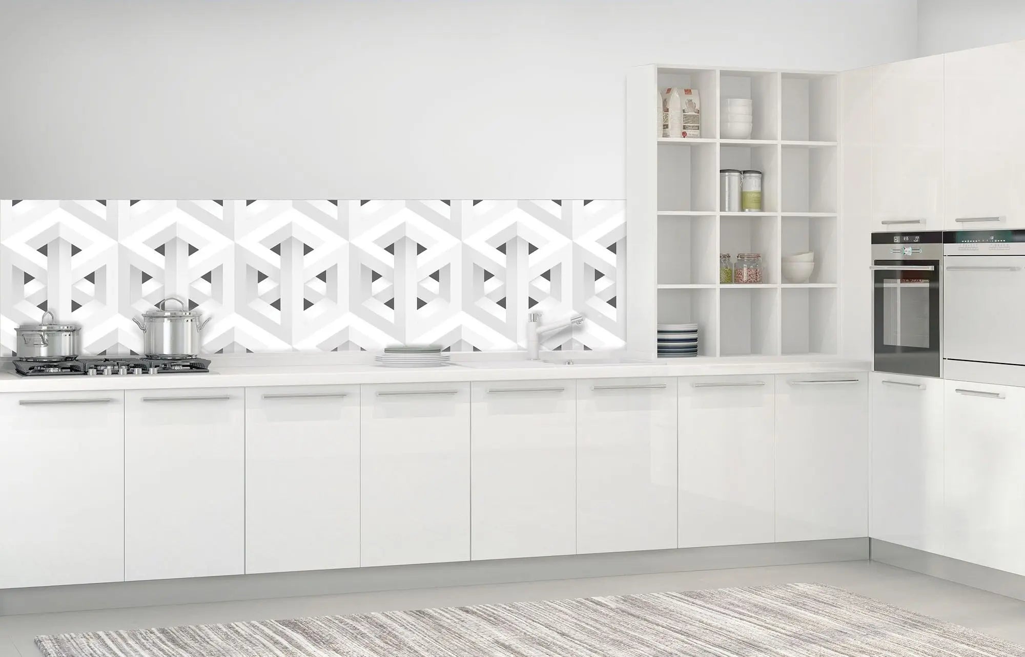 Billede 5 af Fototapet - Grå og hvid geometrisk optisk illusionsmønster