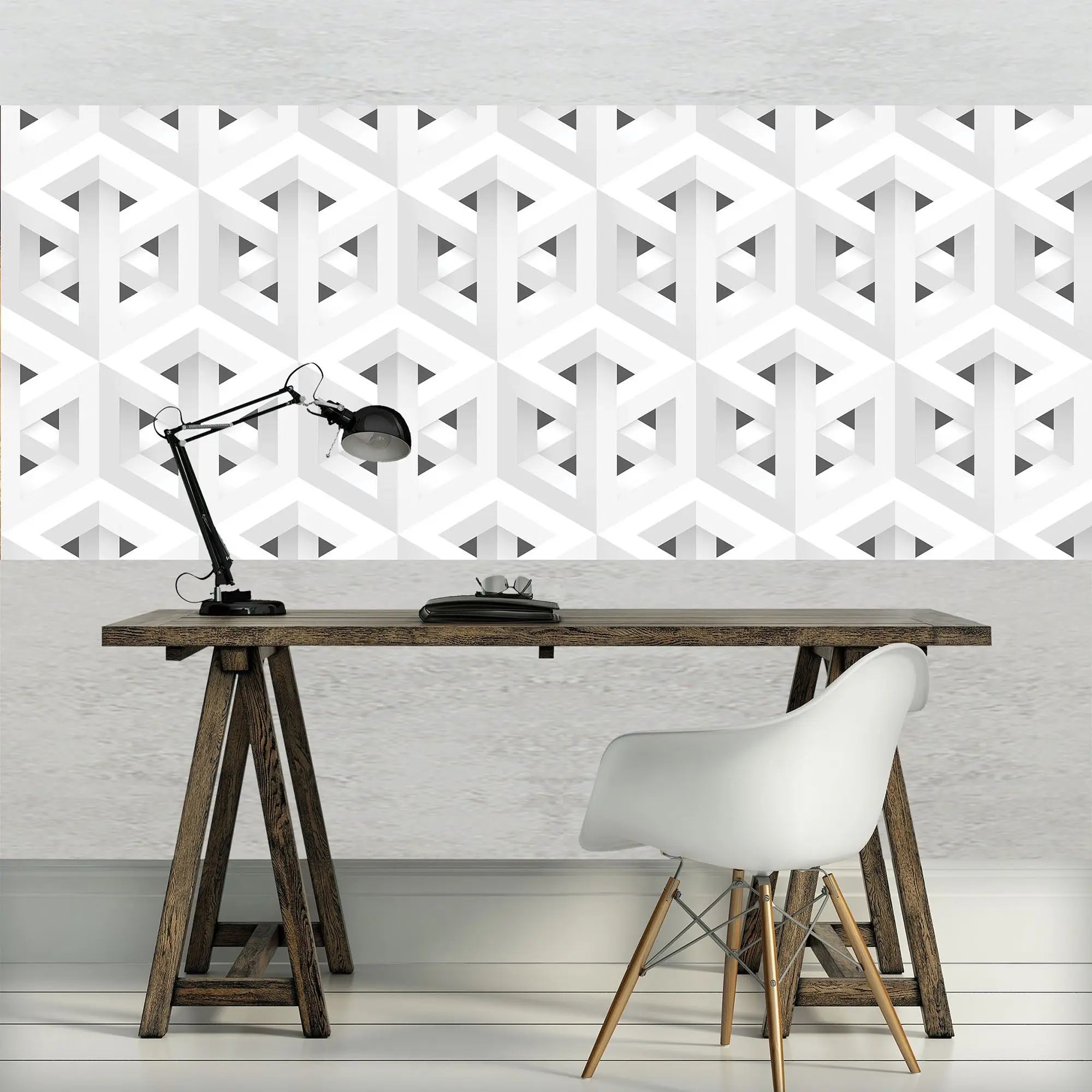 Billede 7 af Fototapet - Grå og hvid geometrisk optisk illusionsmønster