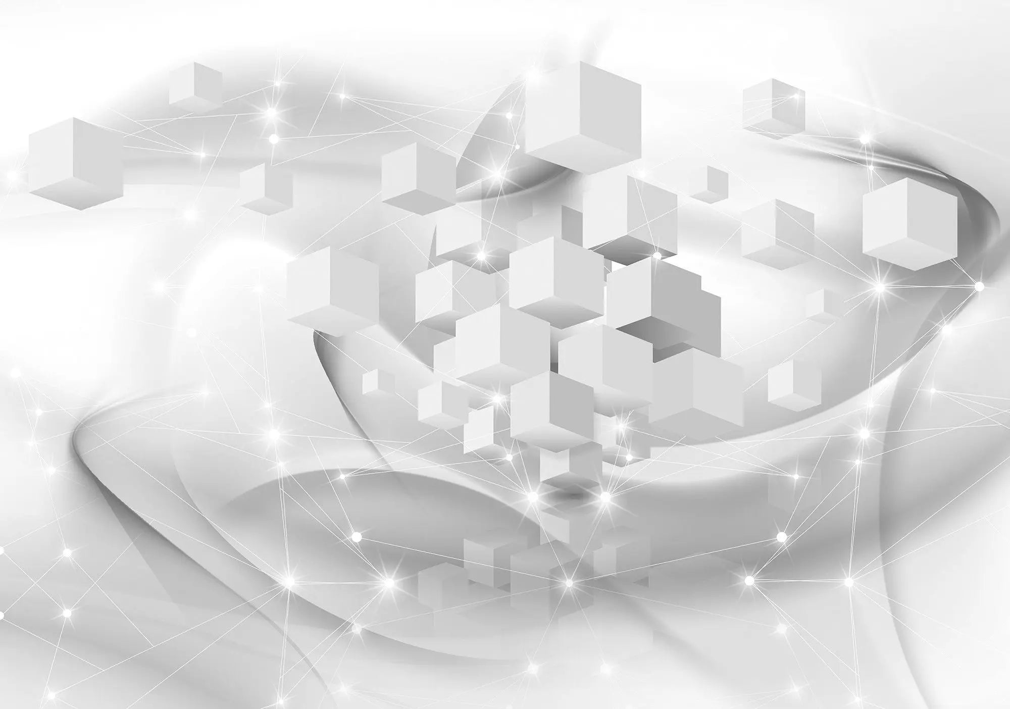 Billede 1 af Fototapet - Grå og hvide 3D-terninger med stjerneeffekt