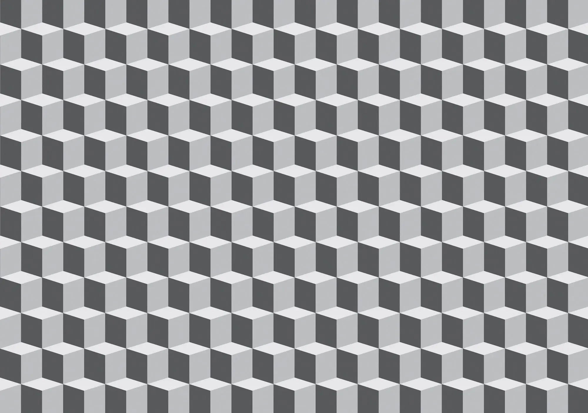 Billede 1 af Fototapet - Grå og hvidt tredimensionelt terningemønster