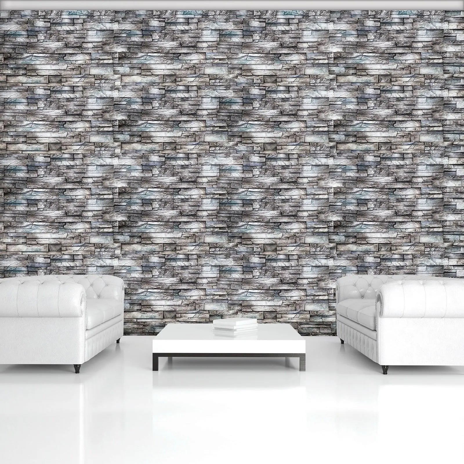 Billede 4 af Fototapet - Grå stenvæg med mønstret struktur