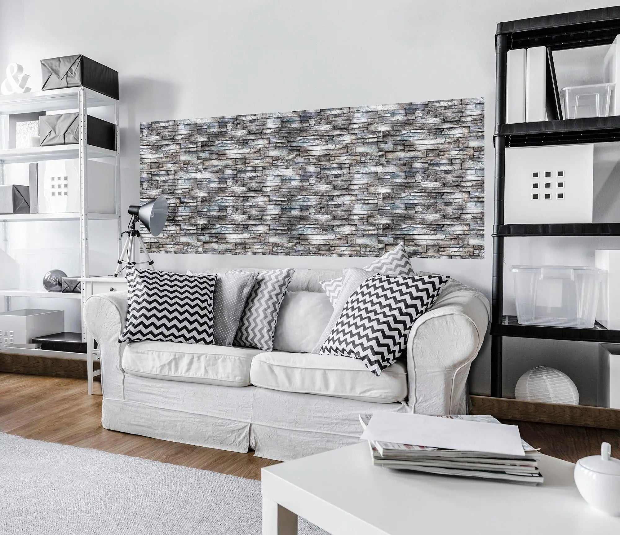 Billede 7 af Fototapet - Grå stenvæg med mønstret struktur