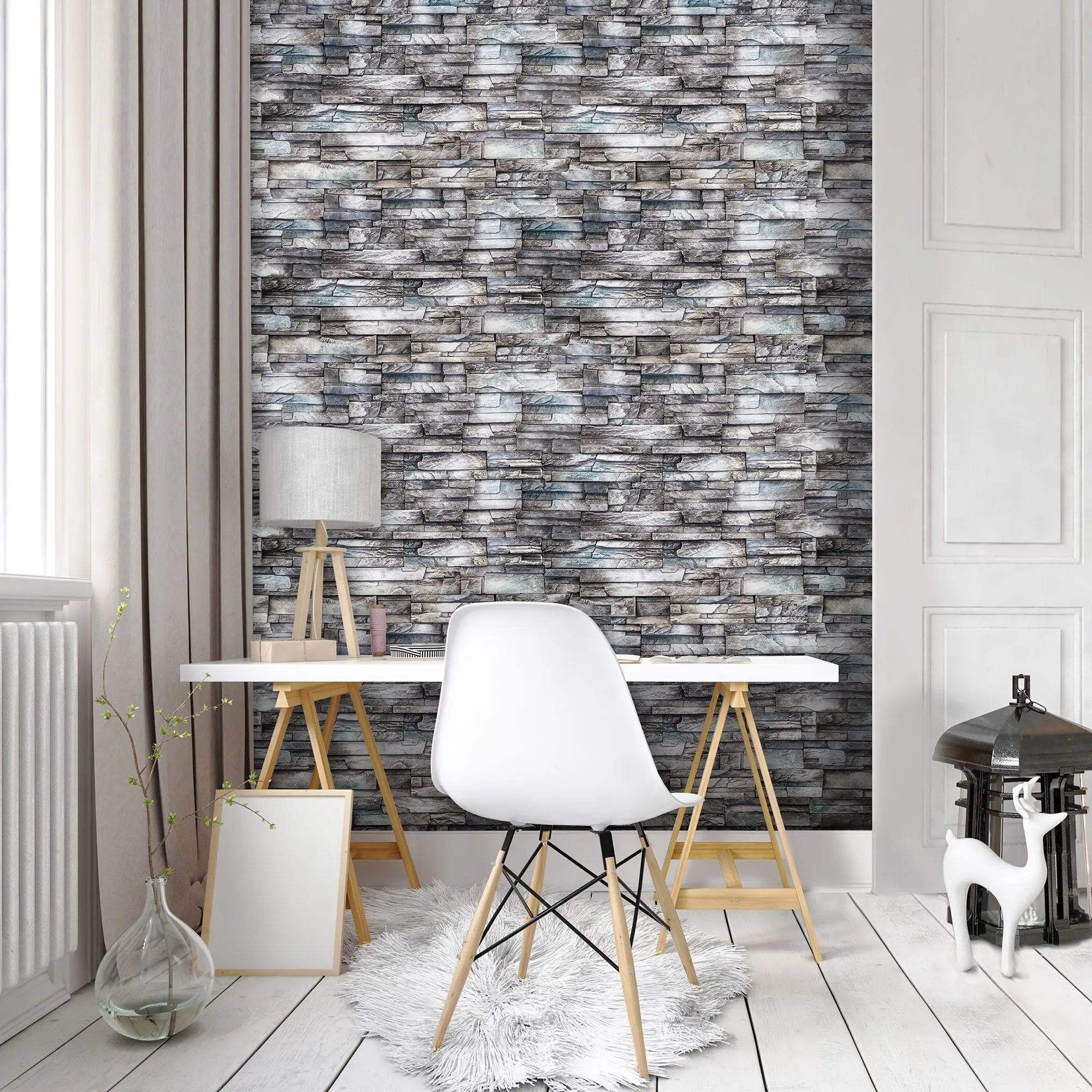 Billede 8 af Fototapet - Grå stenvæg med mønstret struktur