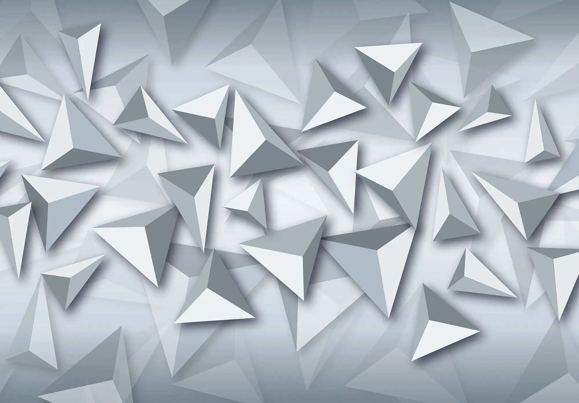 Billede 1 af Fototapet - Grå tredimensionale trekantede former på lys baggrund