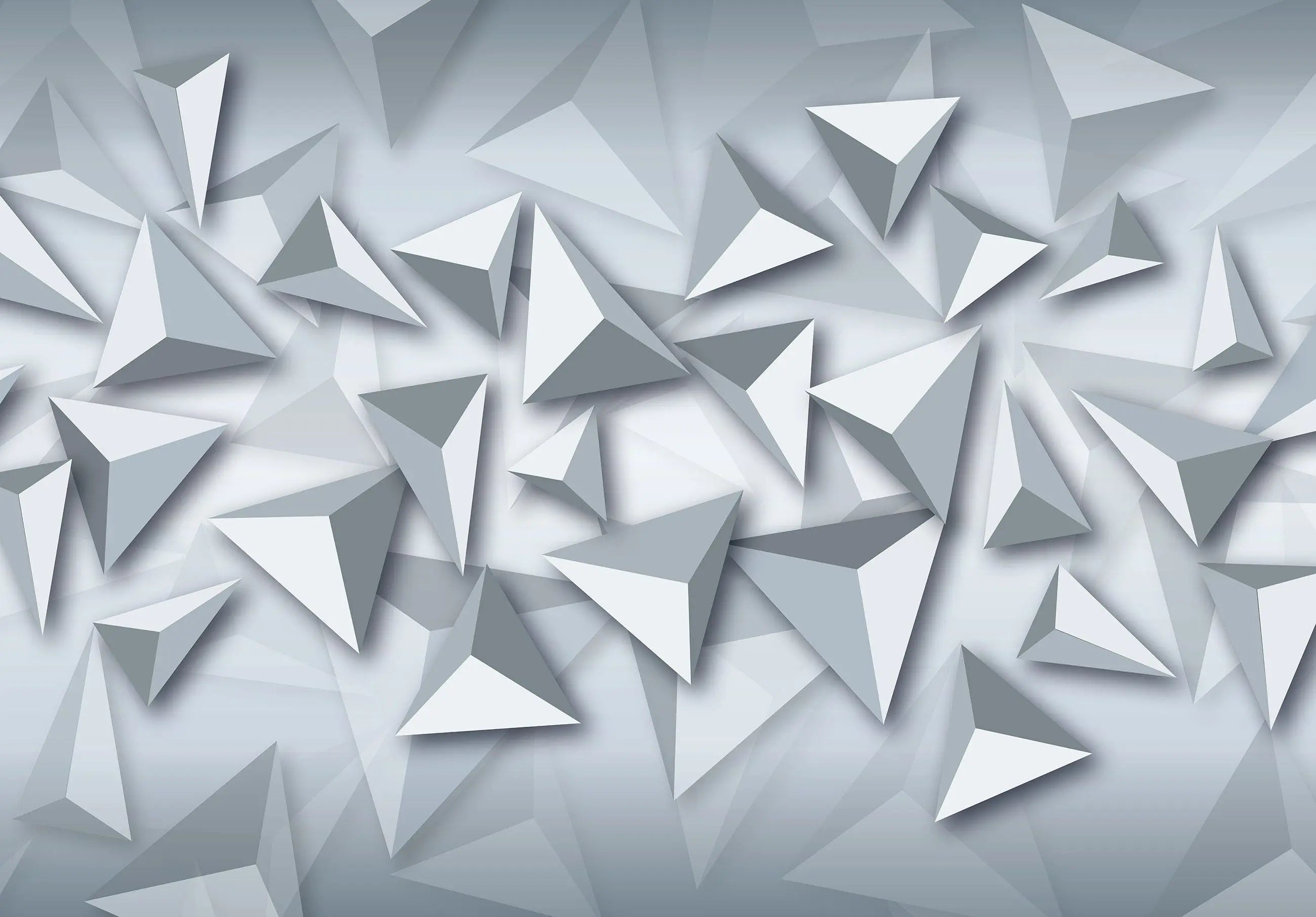 Billede 11 af Fototapet - Grå tredimensionale trekantede former på lys baggrund