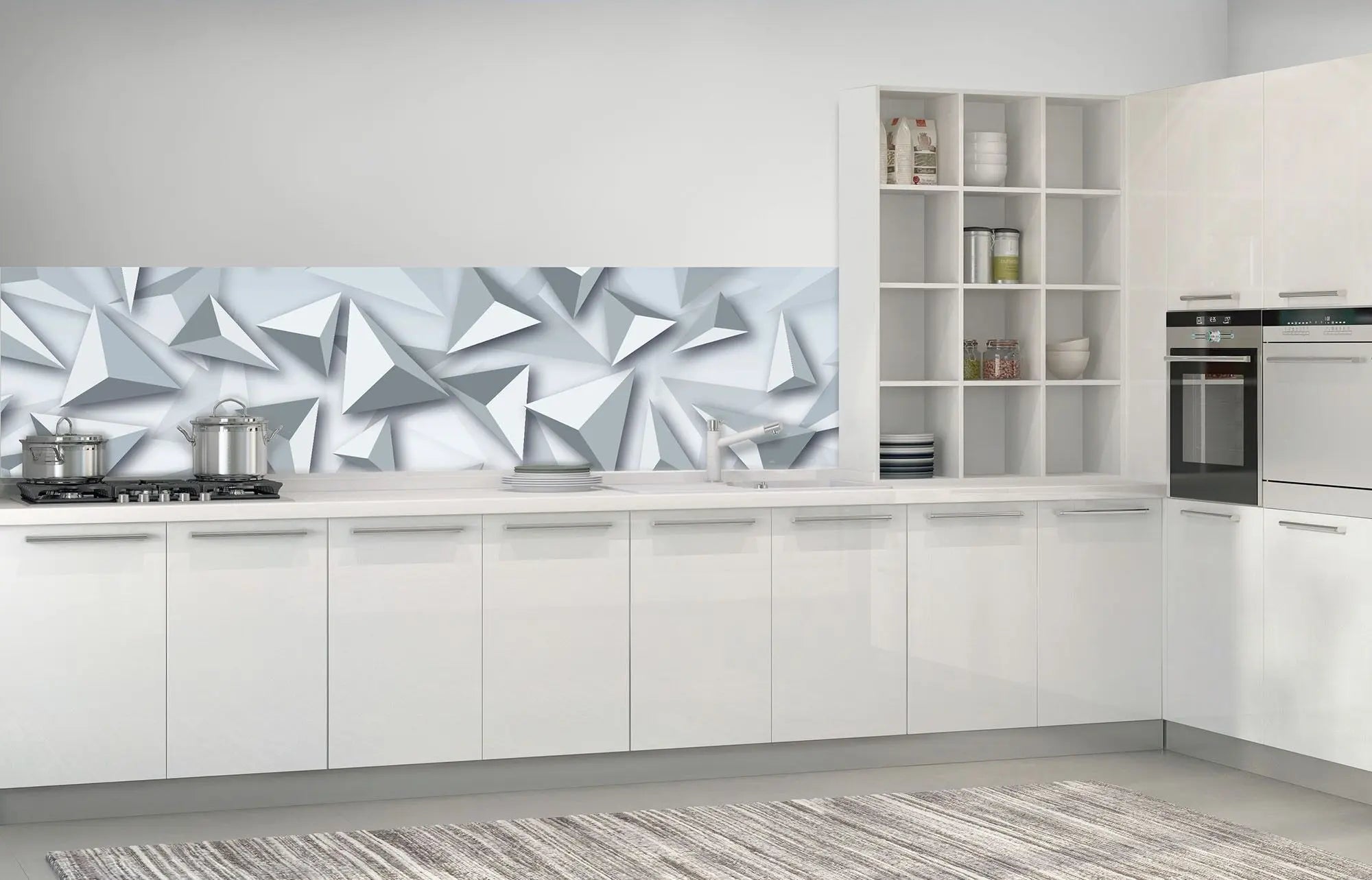 Billede 8 af Fototapet - Grå tredimensionale trekantede former på lys baggrund