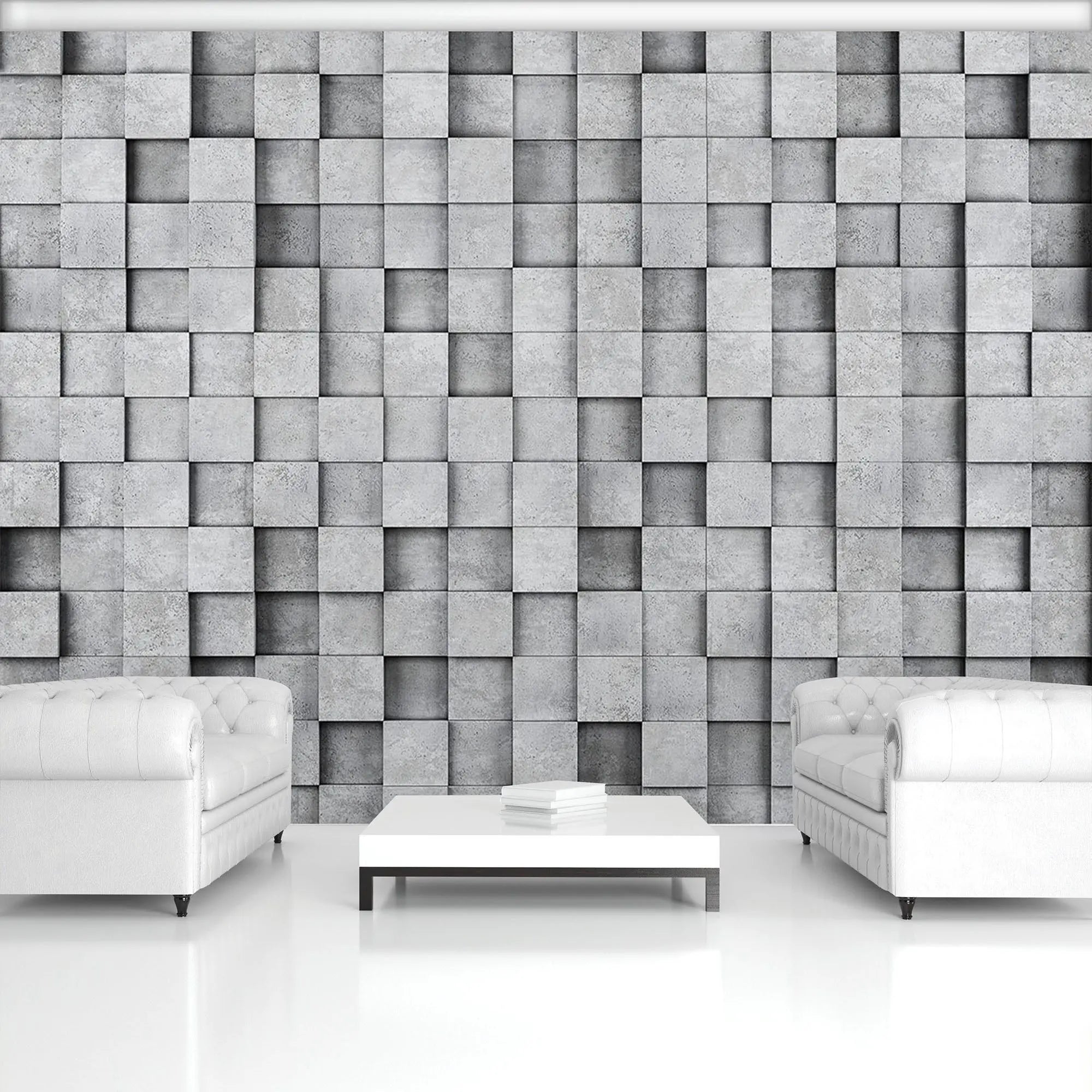 Billede 3 af Fototapet - Grå tredimensionel firkantet vægstruktur