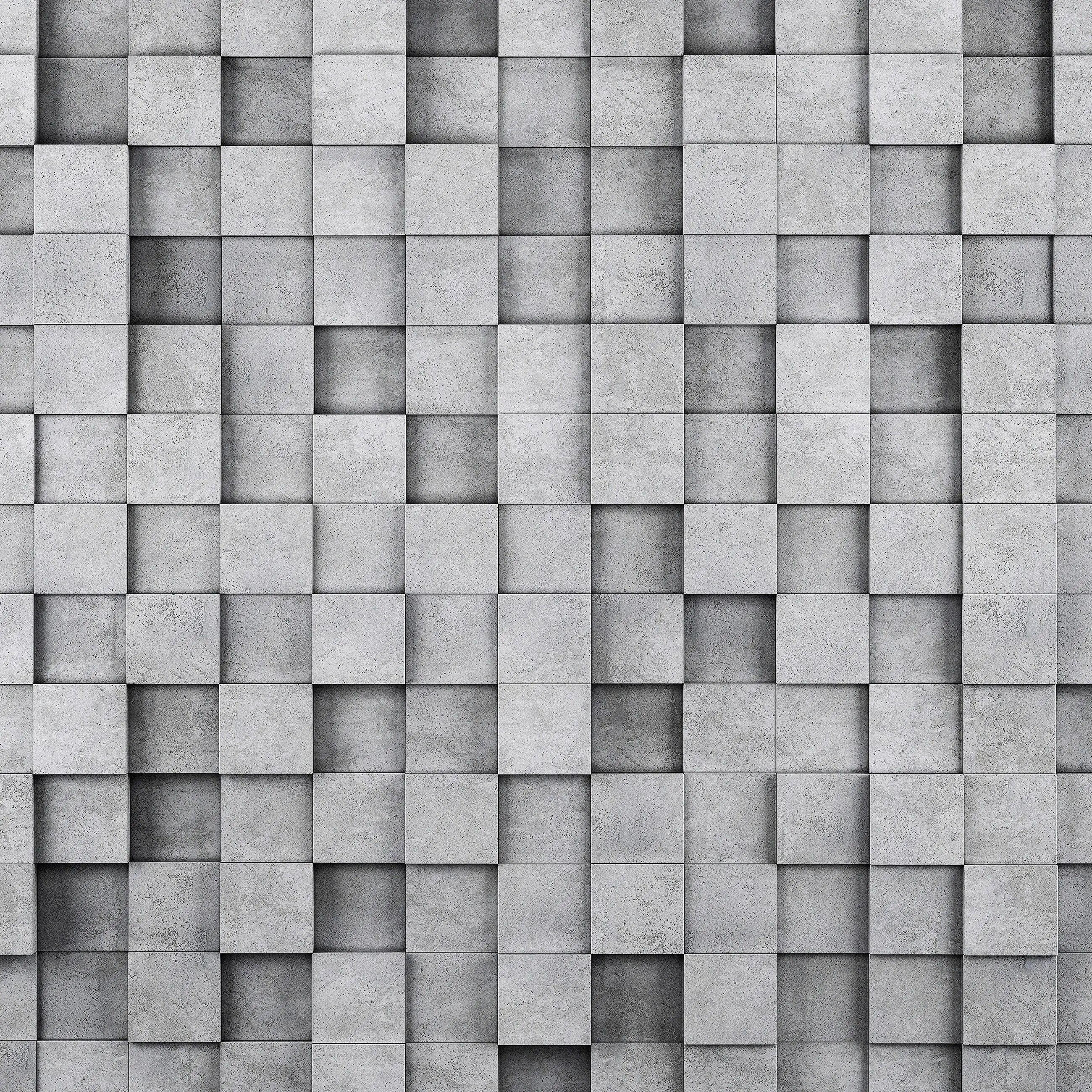 Billede 9 af Fototapet - Grå tredimensionel firkantet vægstruktur
