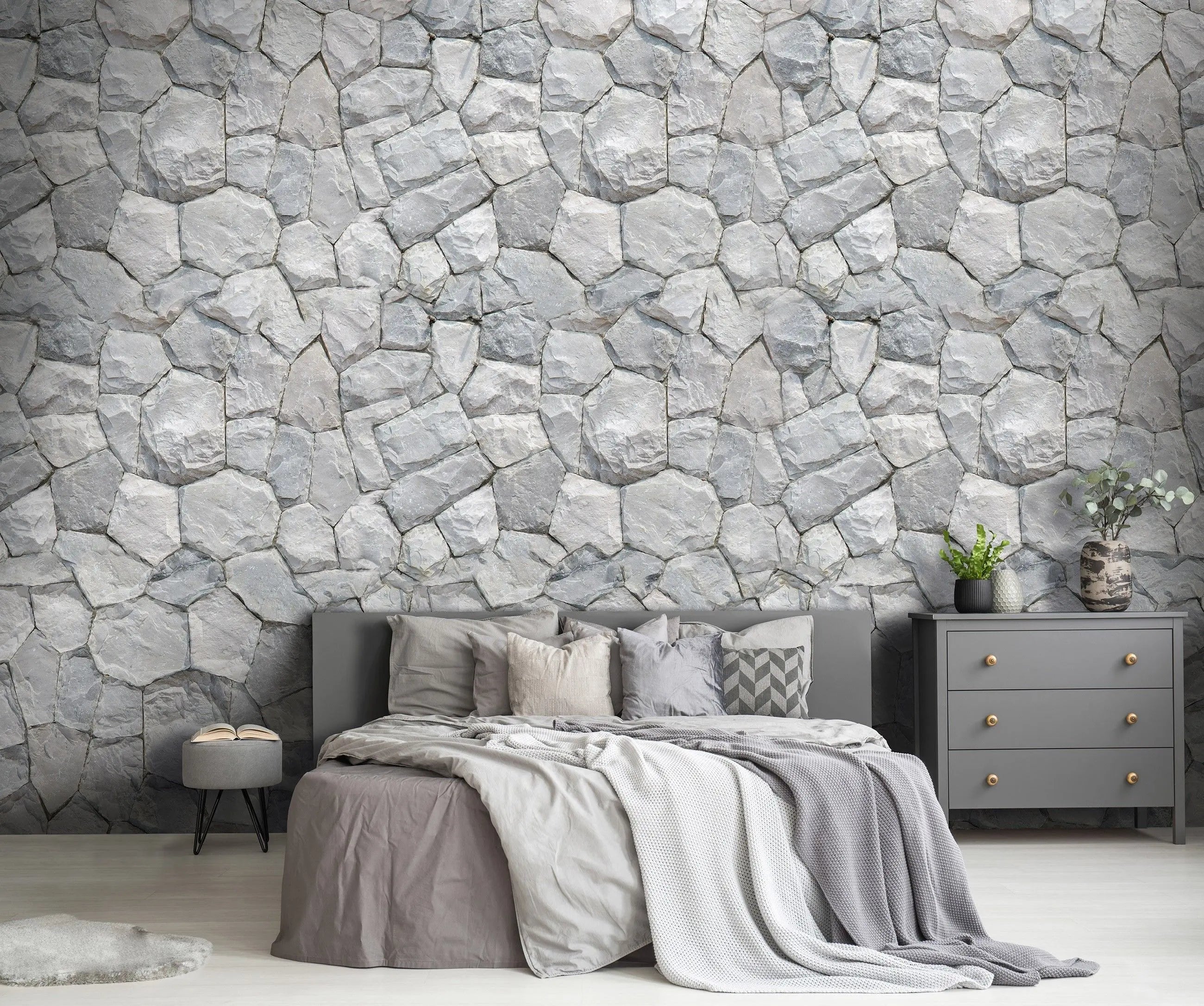 Billede 3 af Fototapet - Grå uregelmæssig stenvæg