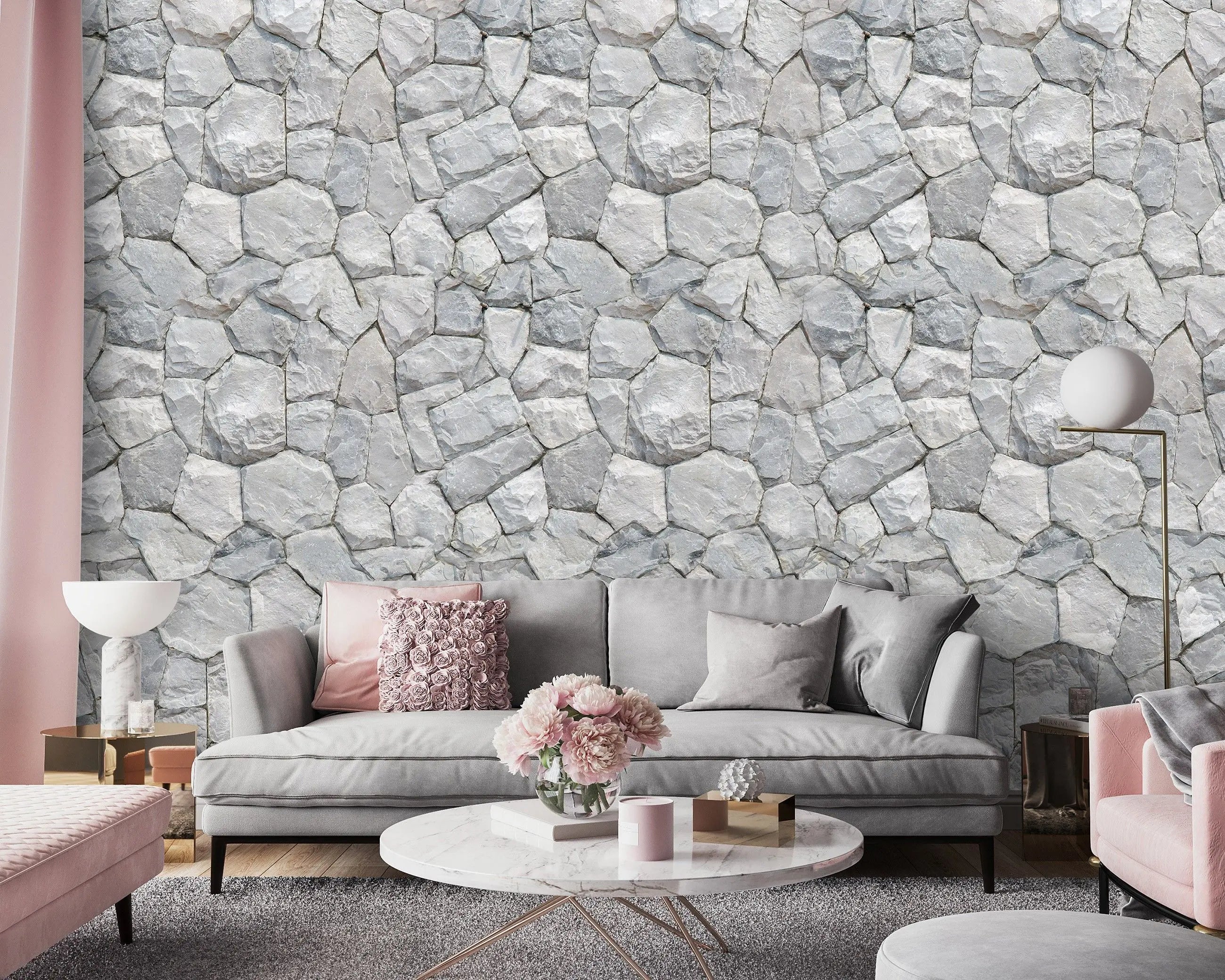 Billede 4 af Fototapet - Grå uregelmæssig stenvæg