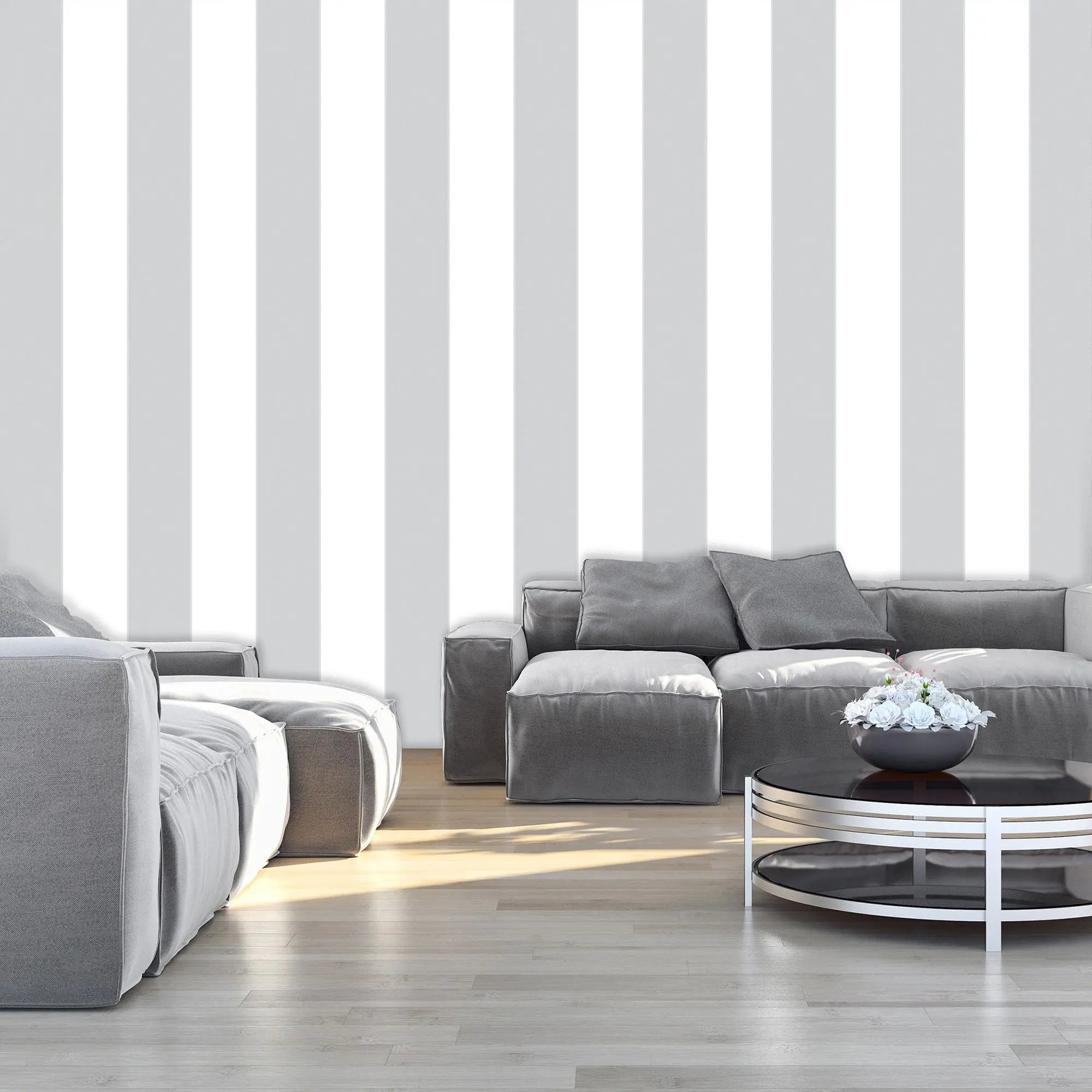 Billede 5 af Fototapet - Grå vertikale striber på hvid baggrund
