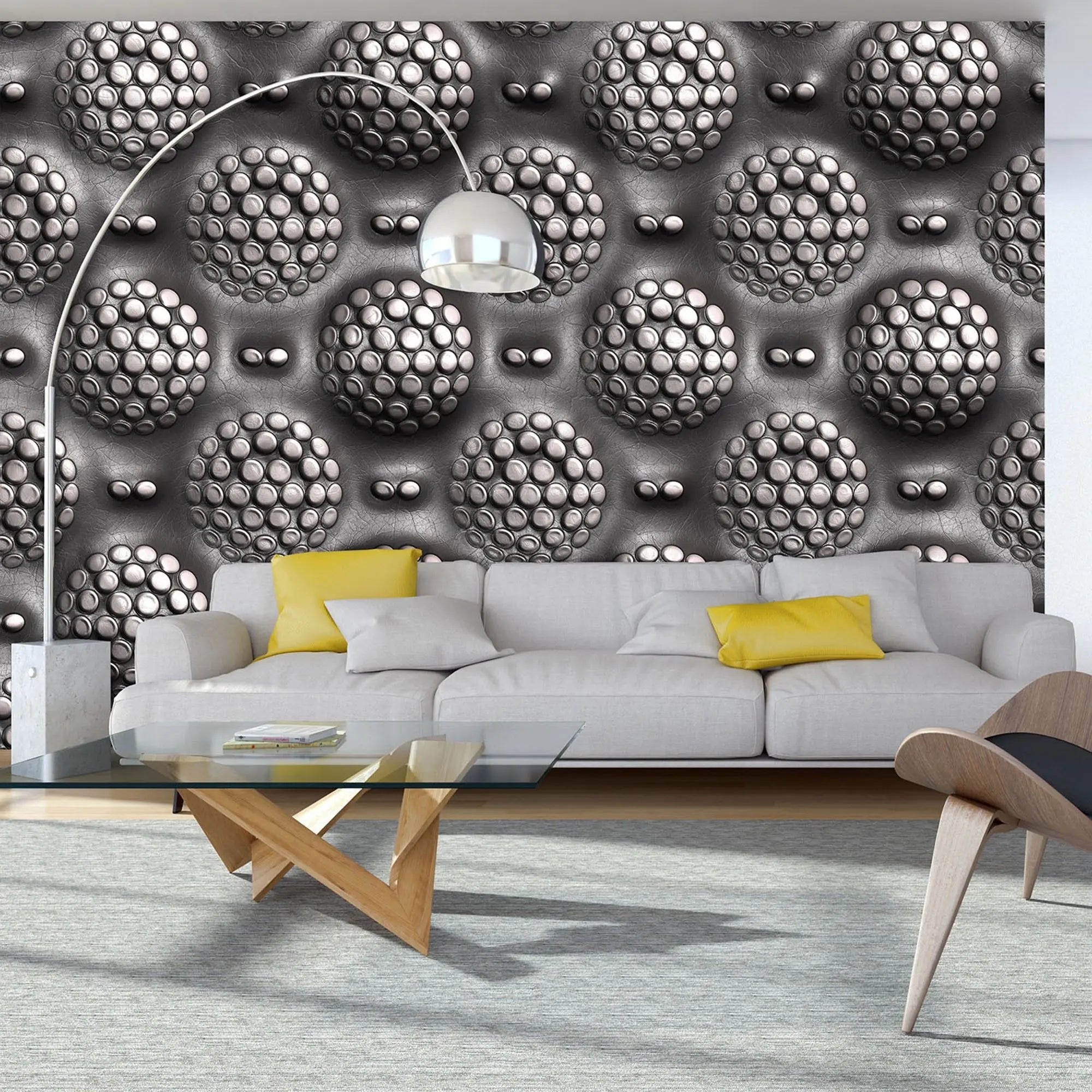Billede 4 af Fototapet - Gråt 3D-mønster med cirkulære kugleformationer