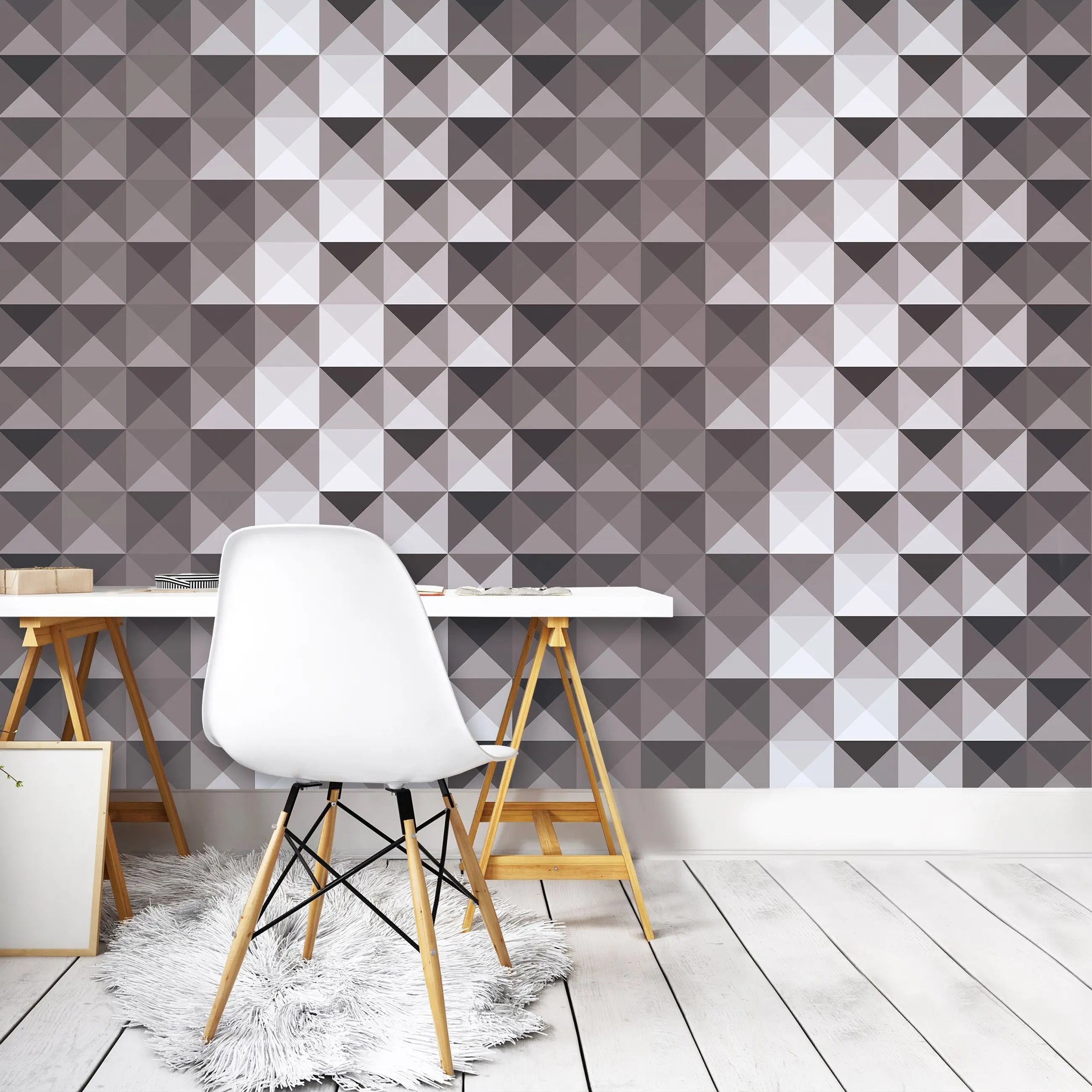 Billede 13 af Fototapet - Gråt geometrisk mønster af kvadratiske trekanter