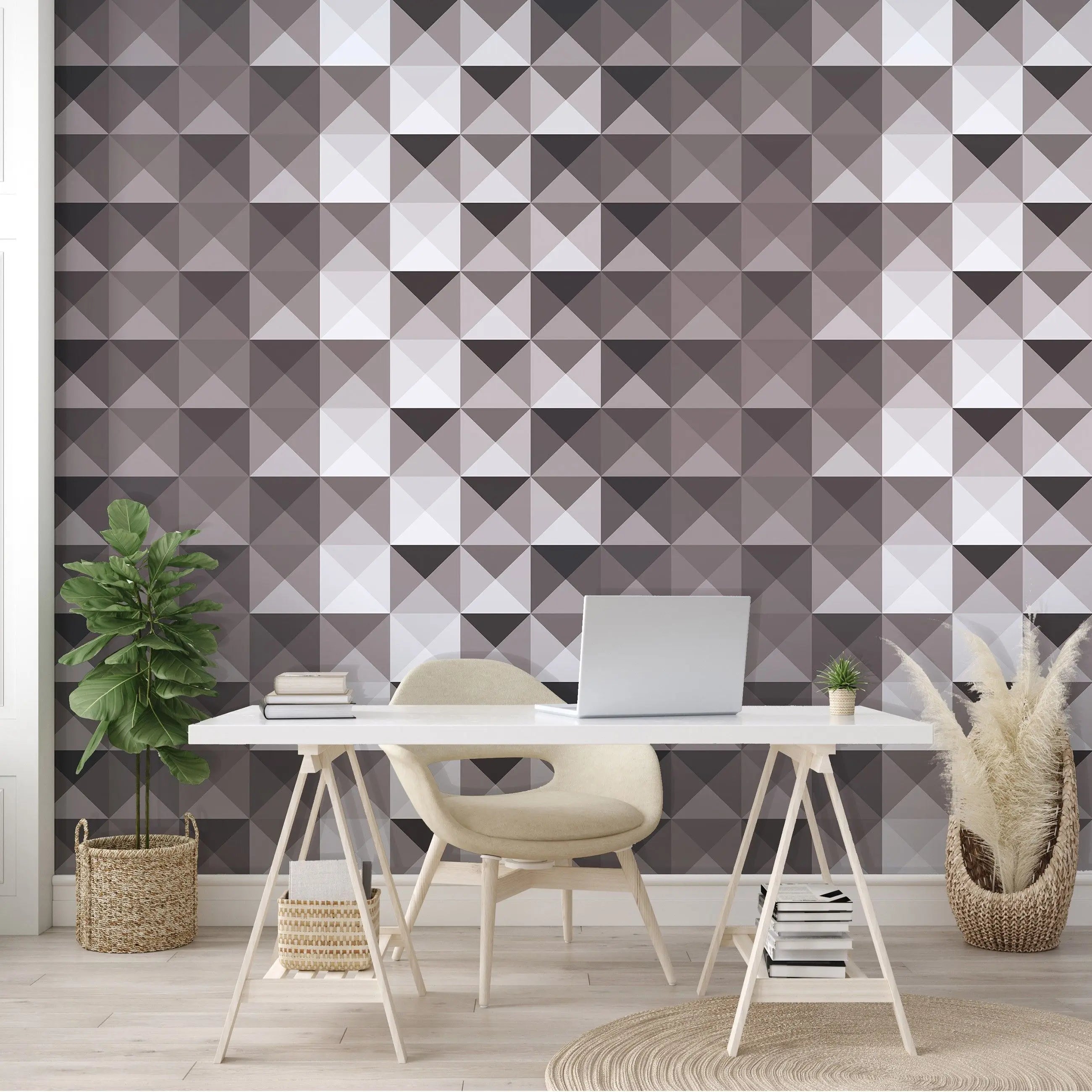 Billede 14 af Fototapet - Gråt geometrisk mønster af kvadratiske trekanter