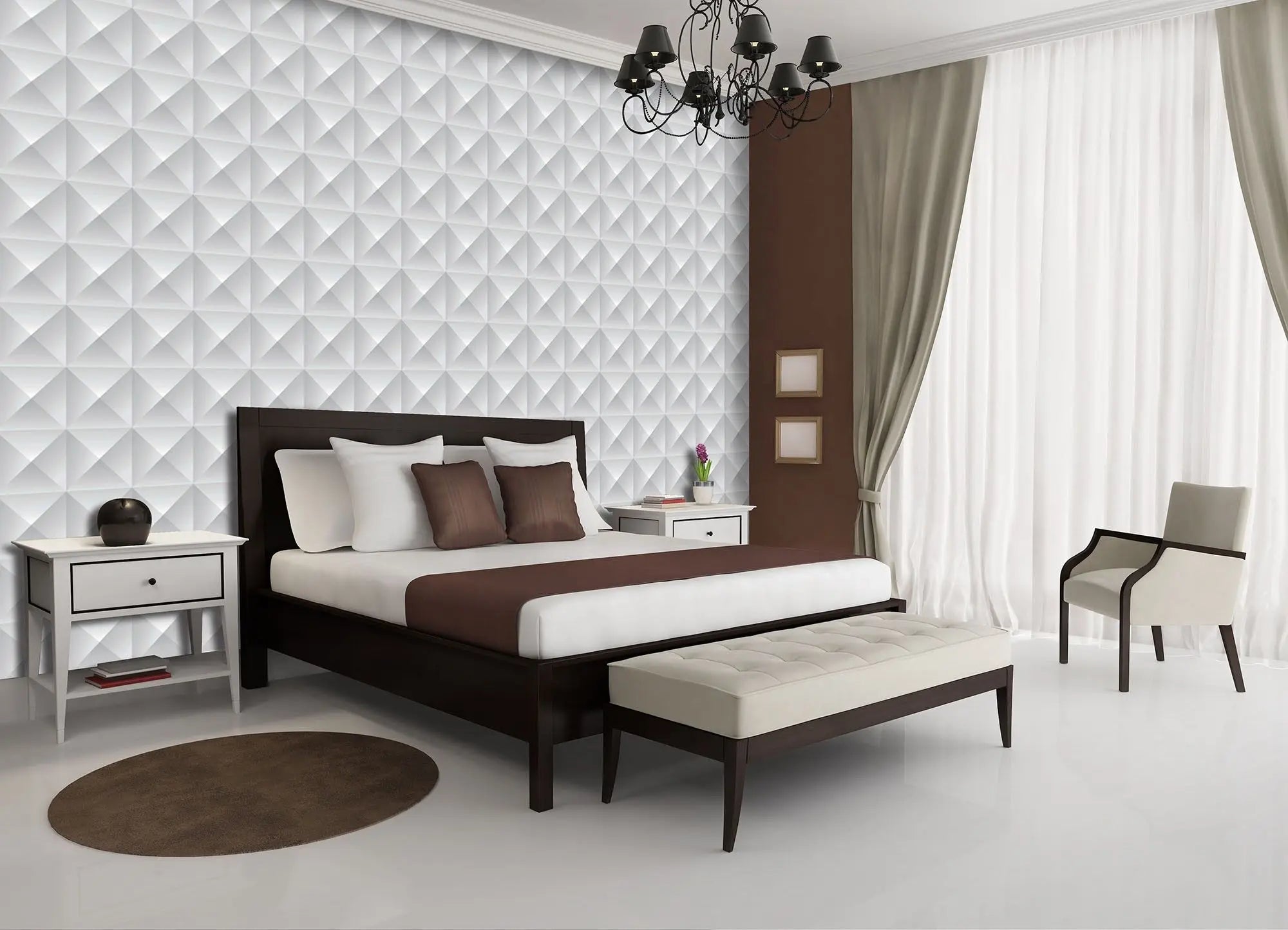 Billede 2 af Fototapet - Gråt geometrisk mønster med pyramideformede felter