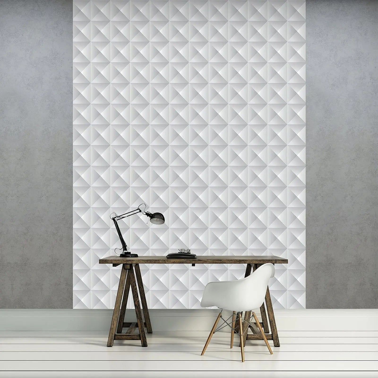 Billede 7 af Fototapet - Gråt geometrisk mønster med pyramideformede felter