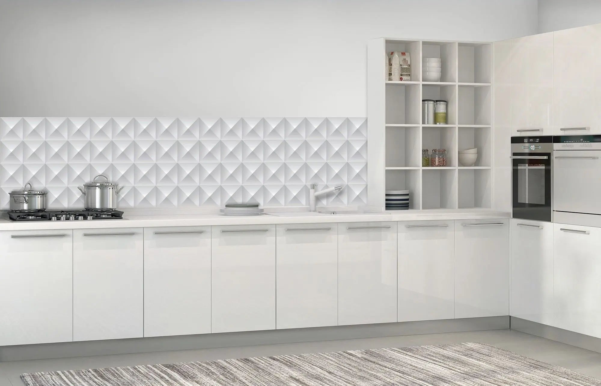 Billede 8 af Fototapet - Gråt geometrisk mønster med pyramideformede felter