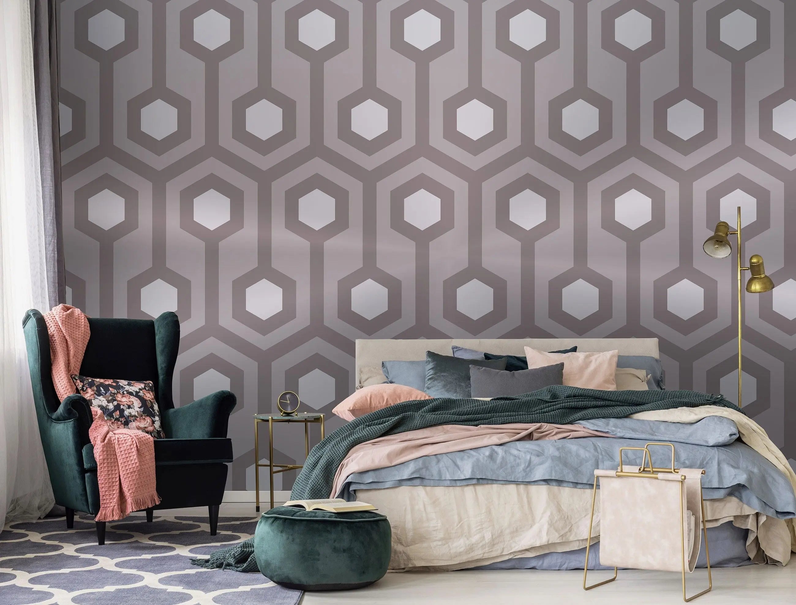 Billede 13 af Fototapet - Gråt geometrisk mønster med sekskanter og linjer