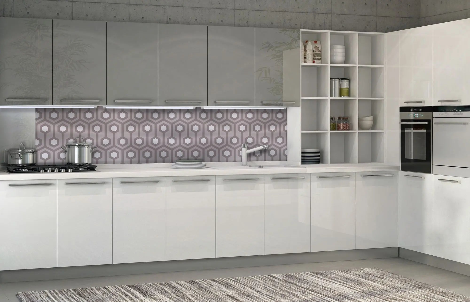 Billede 2 af Fototapet - Gråt geometrisk mønster med sekskanter og linjer