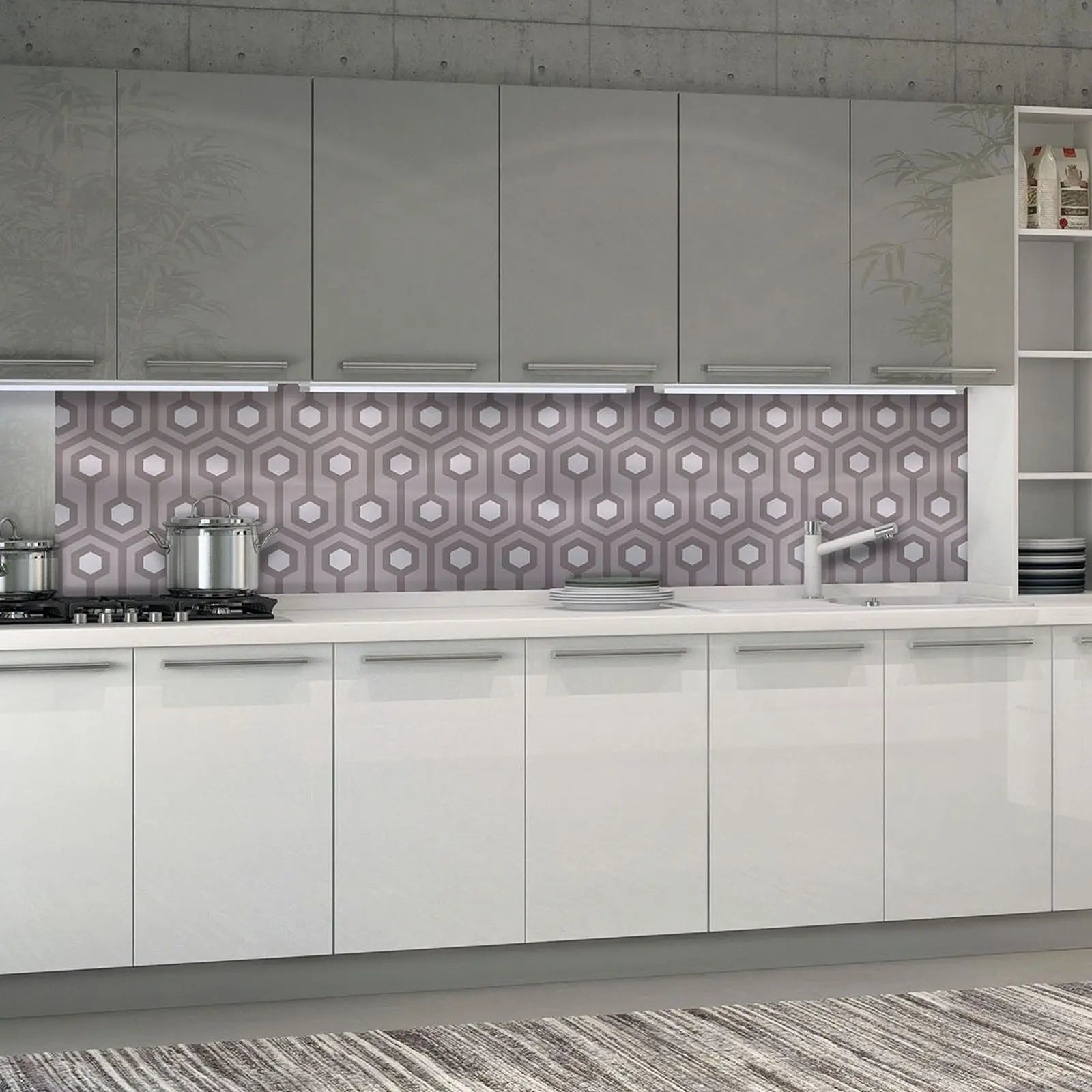 Billede 3 af Fototapet - Gråt geometrisk mønster med sekskanter og linjer