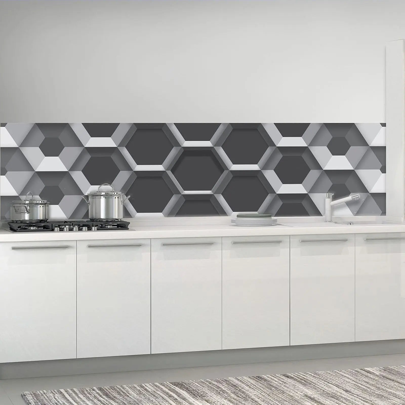 Billede 10 af Fototapet - Gråt geometrisk mønster med tredimensionelle sekskanter