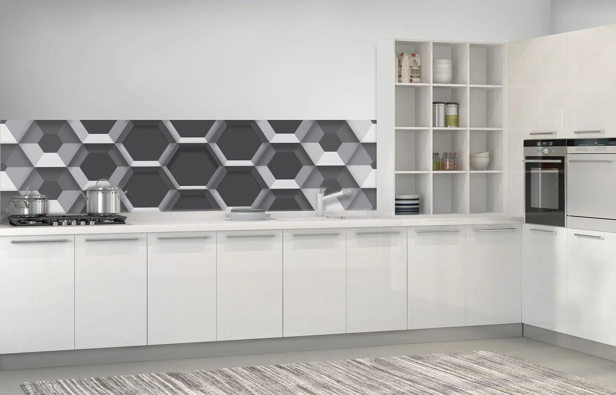 Billede 8 af Fototapet - Gråt geometrisk mønster med tredimensionelle sekskanter