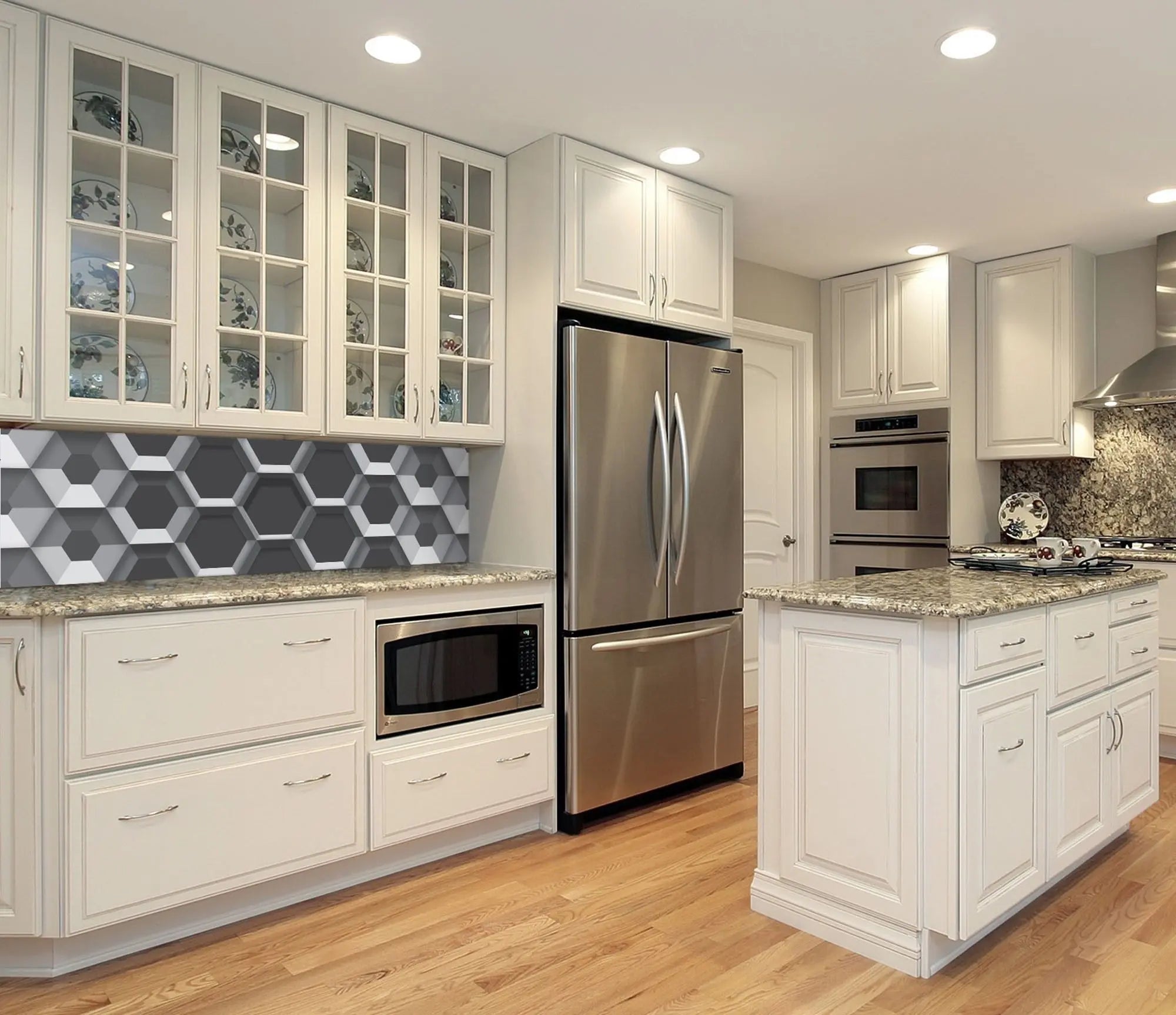 Billede 9 af Fototapet - Gråt geometrisk mønster med tredimensionelle sekskanter