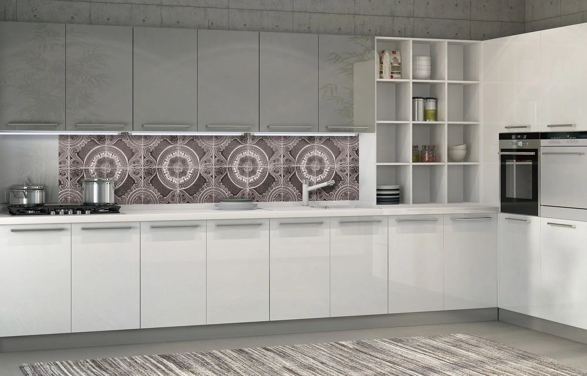 Billede 4 af Fototapet - Gråt kompasmønster med gentagende design