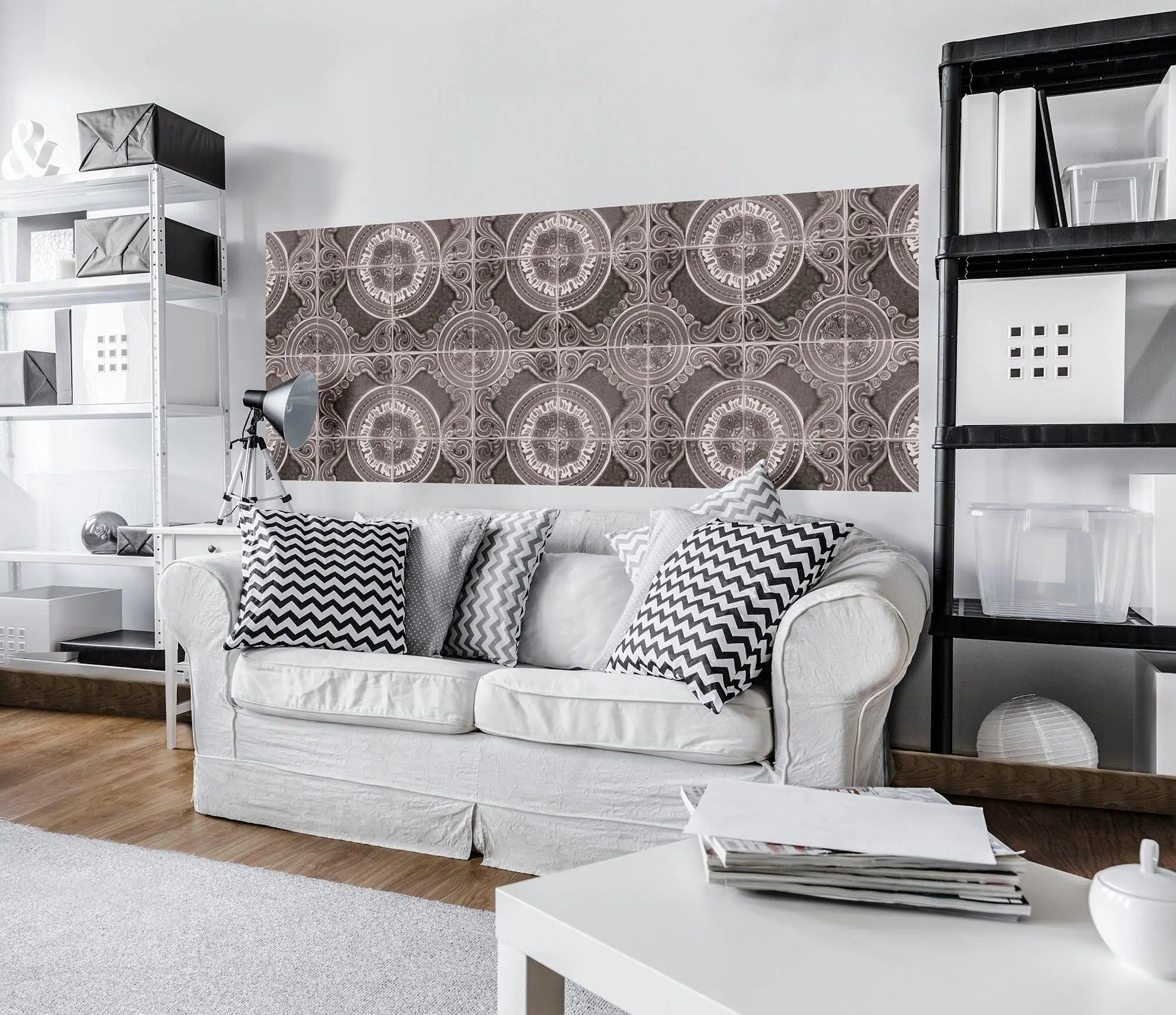 Billede 5 af Fototapet - Gråt kompasmønster med gentagende design