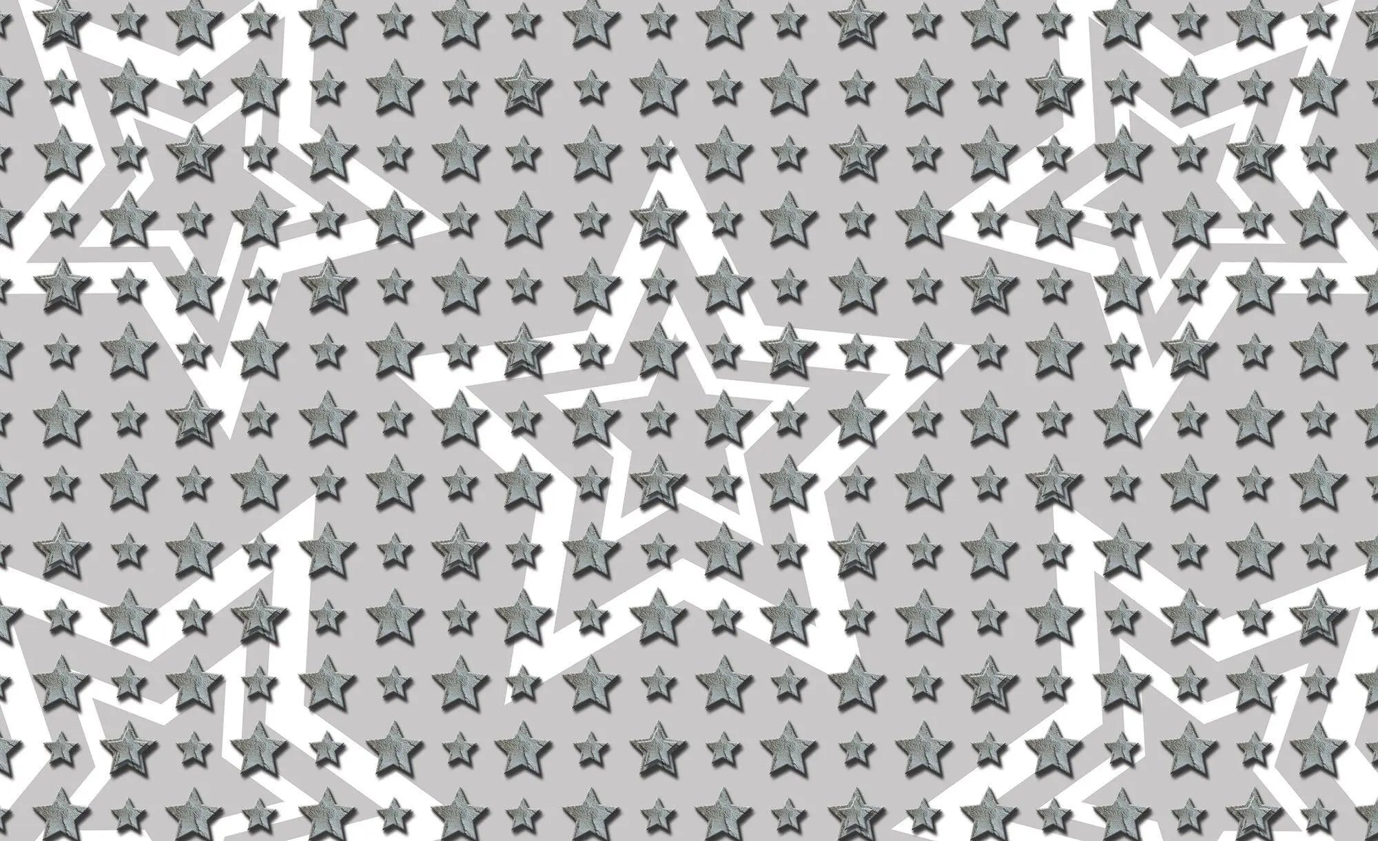 Billede 1 af Fototapet - Gråt mønster med små og store sølvstjerner