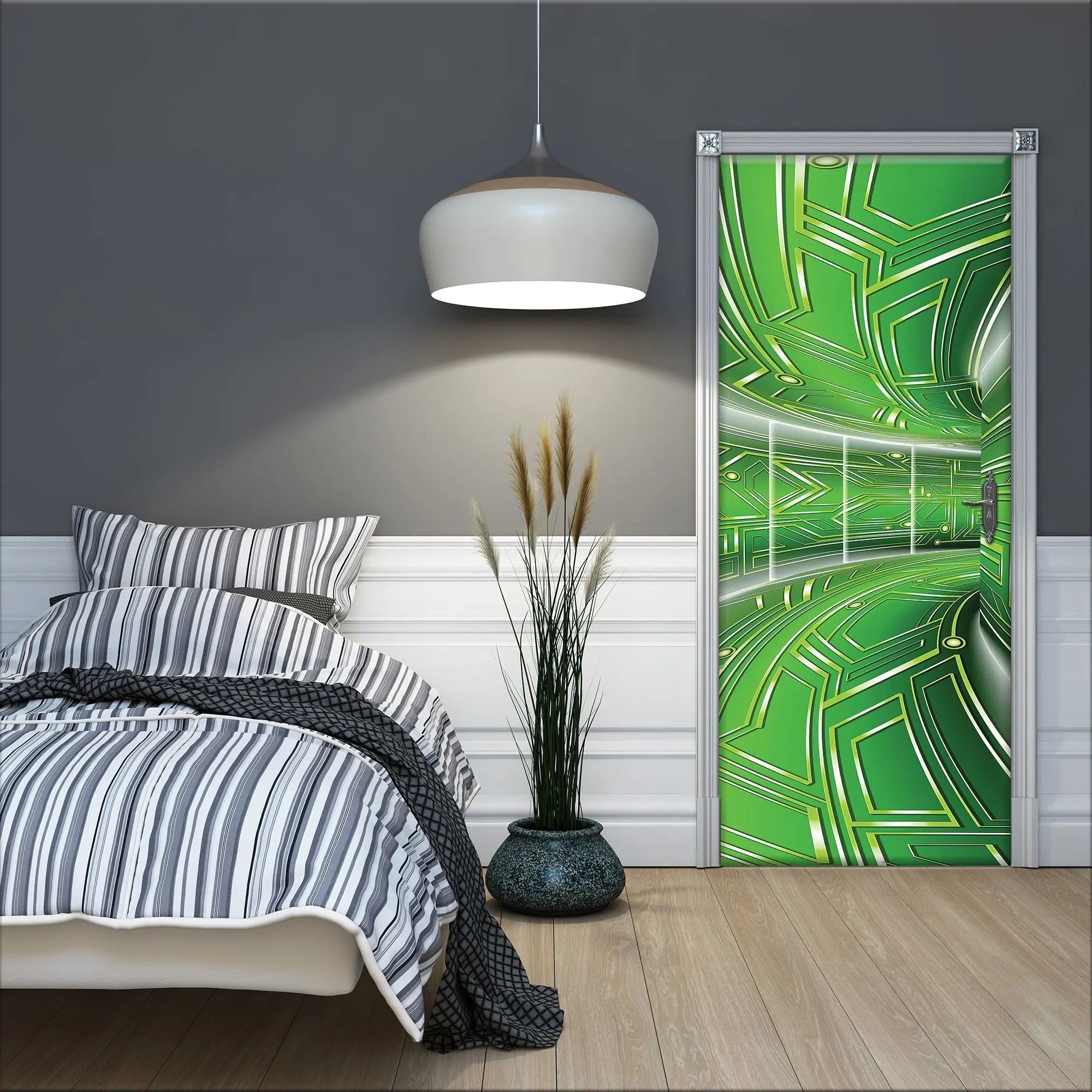 Billede 10 af Fototapet - Grøn futuristisk tunnel med geometriske mønstre