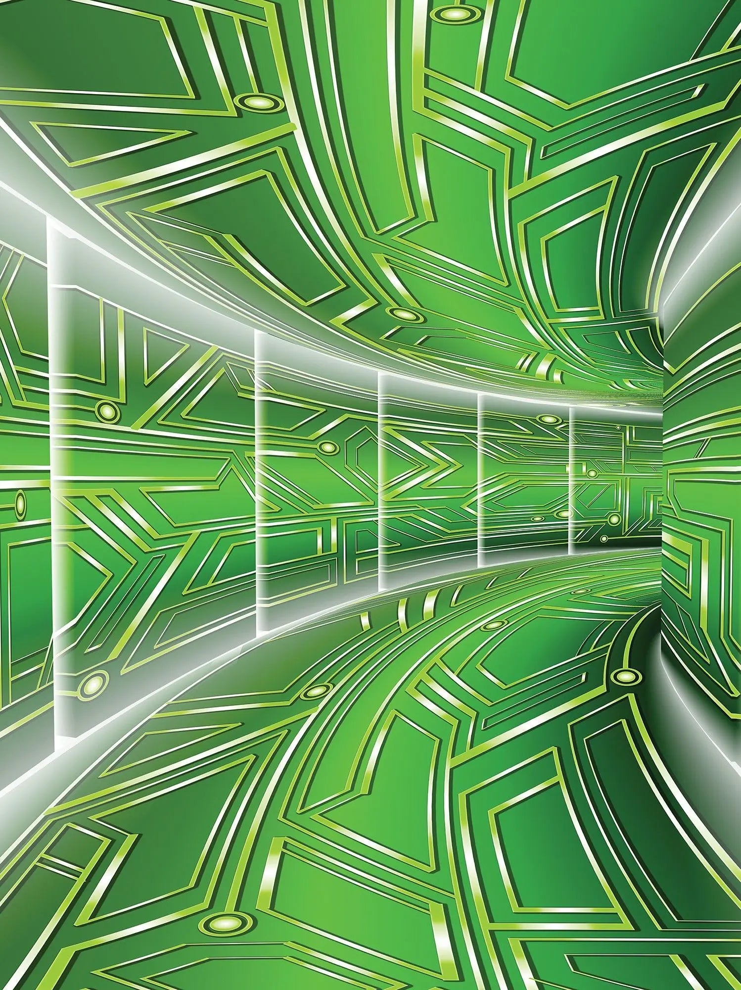 Billede 18 af Fototapet - Grøn futuristisk tunnel med geometriske mønstre